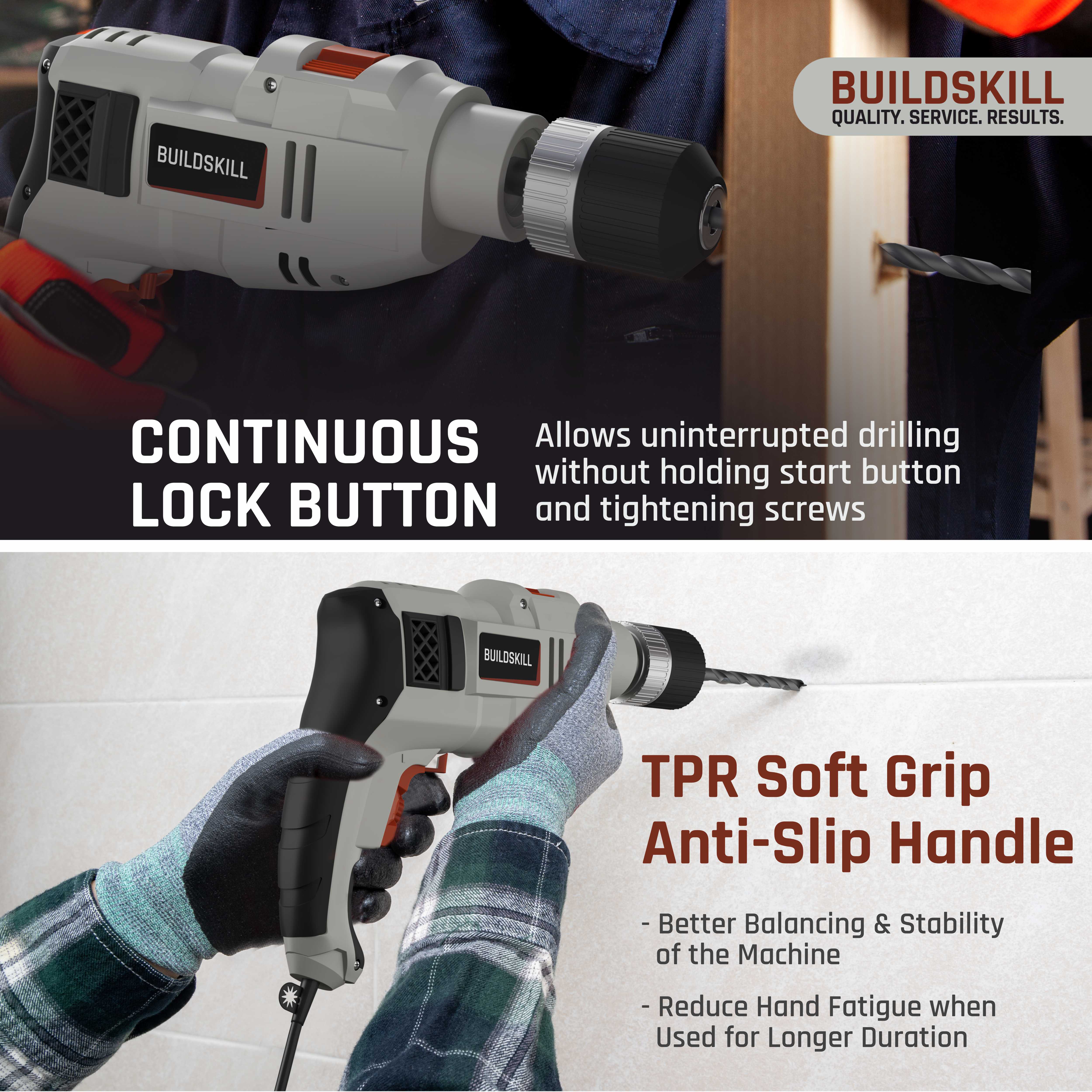 BUILDSKILL 400W drilling machine for home use | 10mm keyless chuck | copper motor with 2800 RPM variable speed | forward & reverse | drill machine for wall drilling, screwdriving & impact drilling