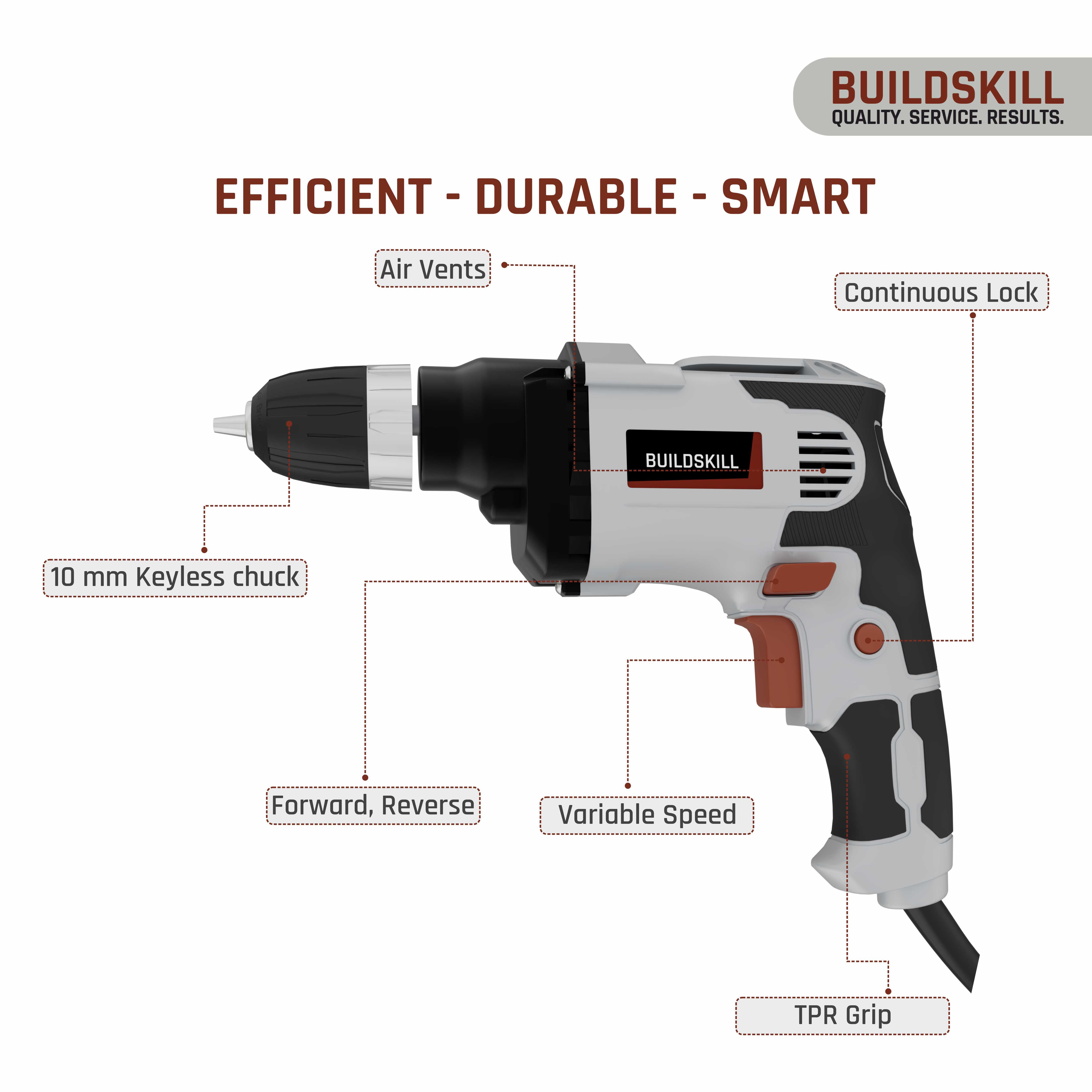 Buildskill 400W Electric Drill Machine 10MM Keyless Chuck