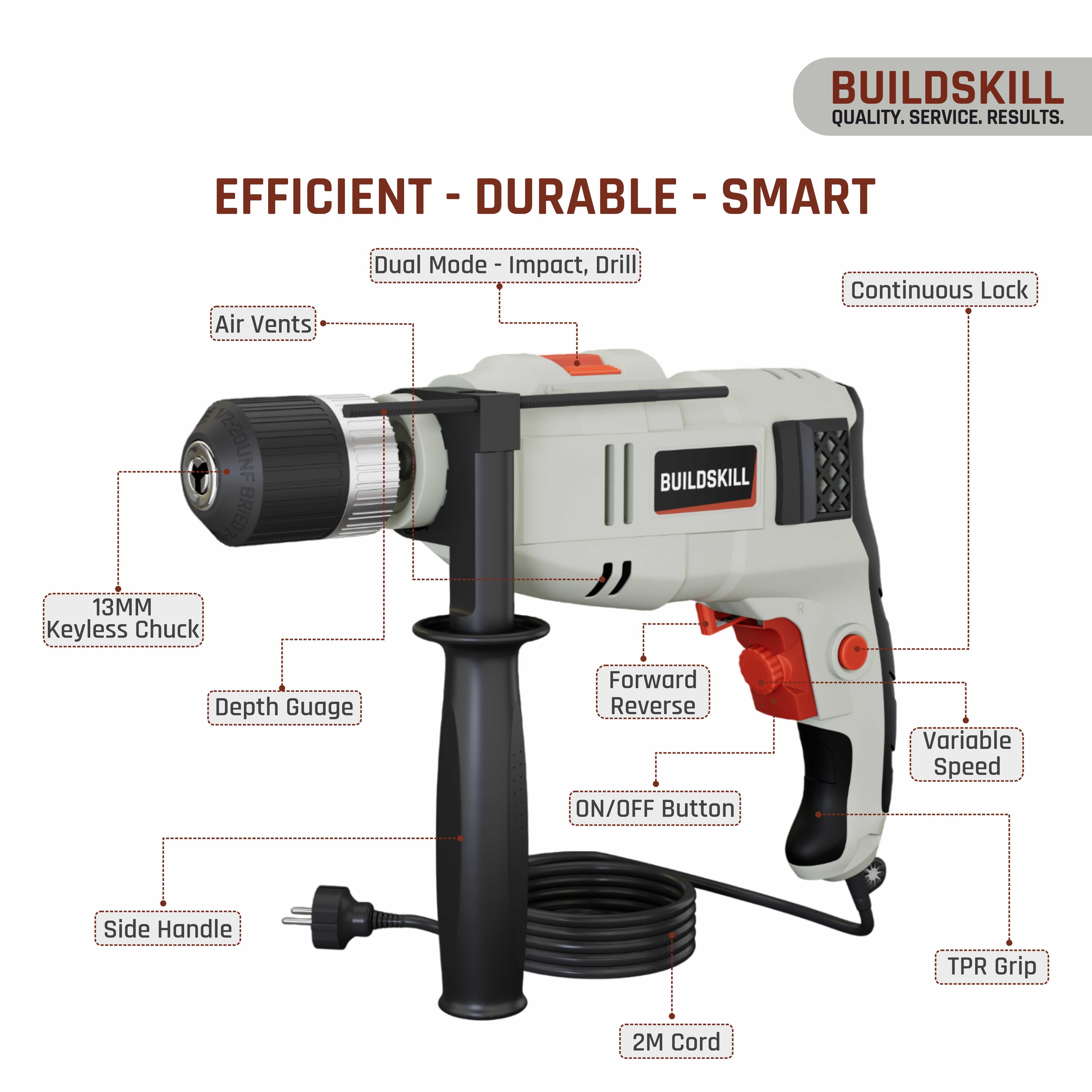 BUILDSKILL 400W drilling machine for home use | 10mm keyless chuck | copper motor with 2800 RPM variable speed | forward & reverse | drill machine for wall drilling, screwdriving & impact drilling