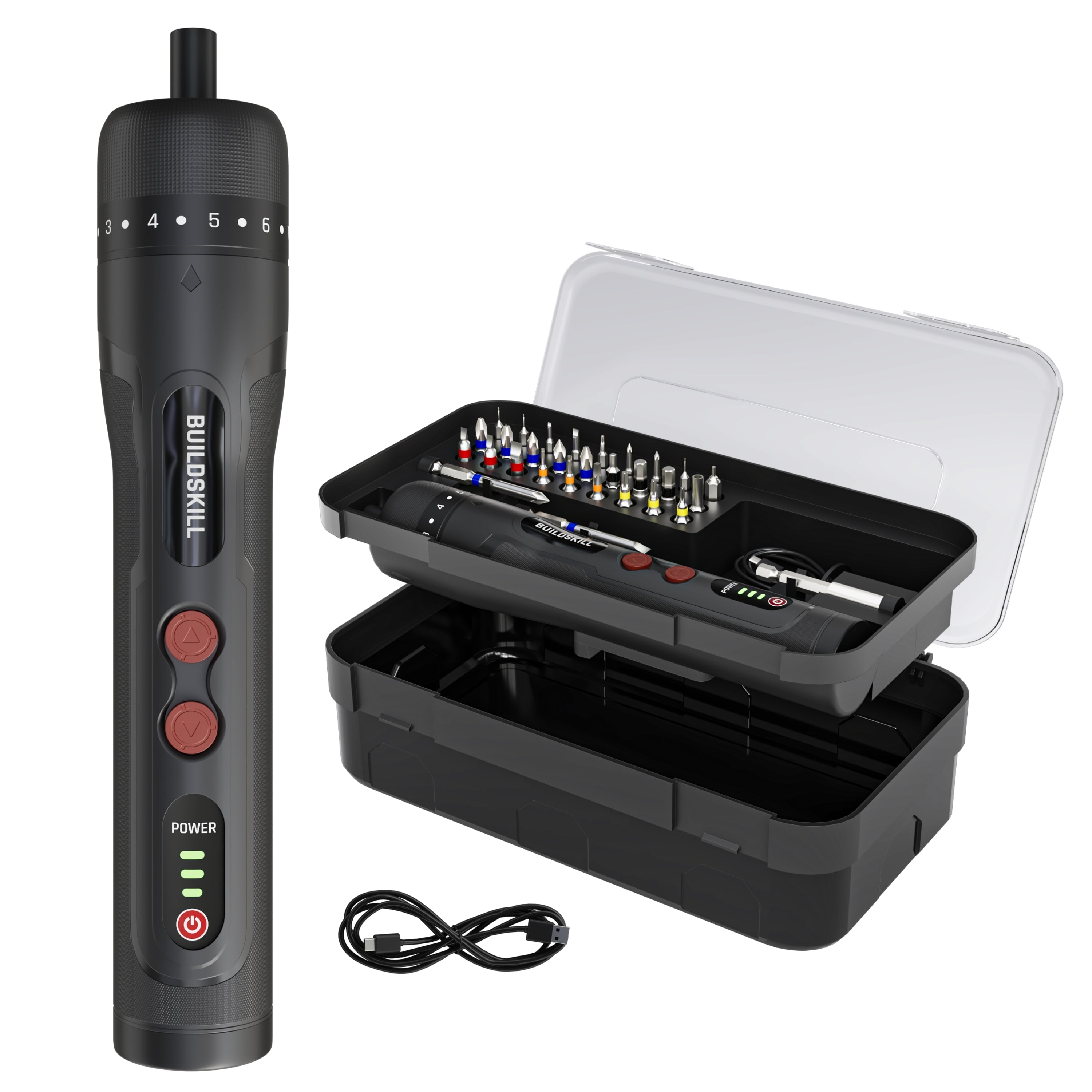 BUILDSKILL 8V cordless screwdriver set - 31 pieces | S2 & CR-V magnetic bits & chuck | forward & reverse function | 1600mAH battery | USB C type charging cable - ideal for DIY & professional use