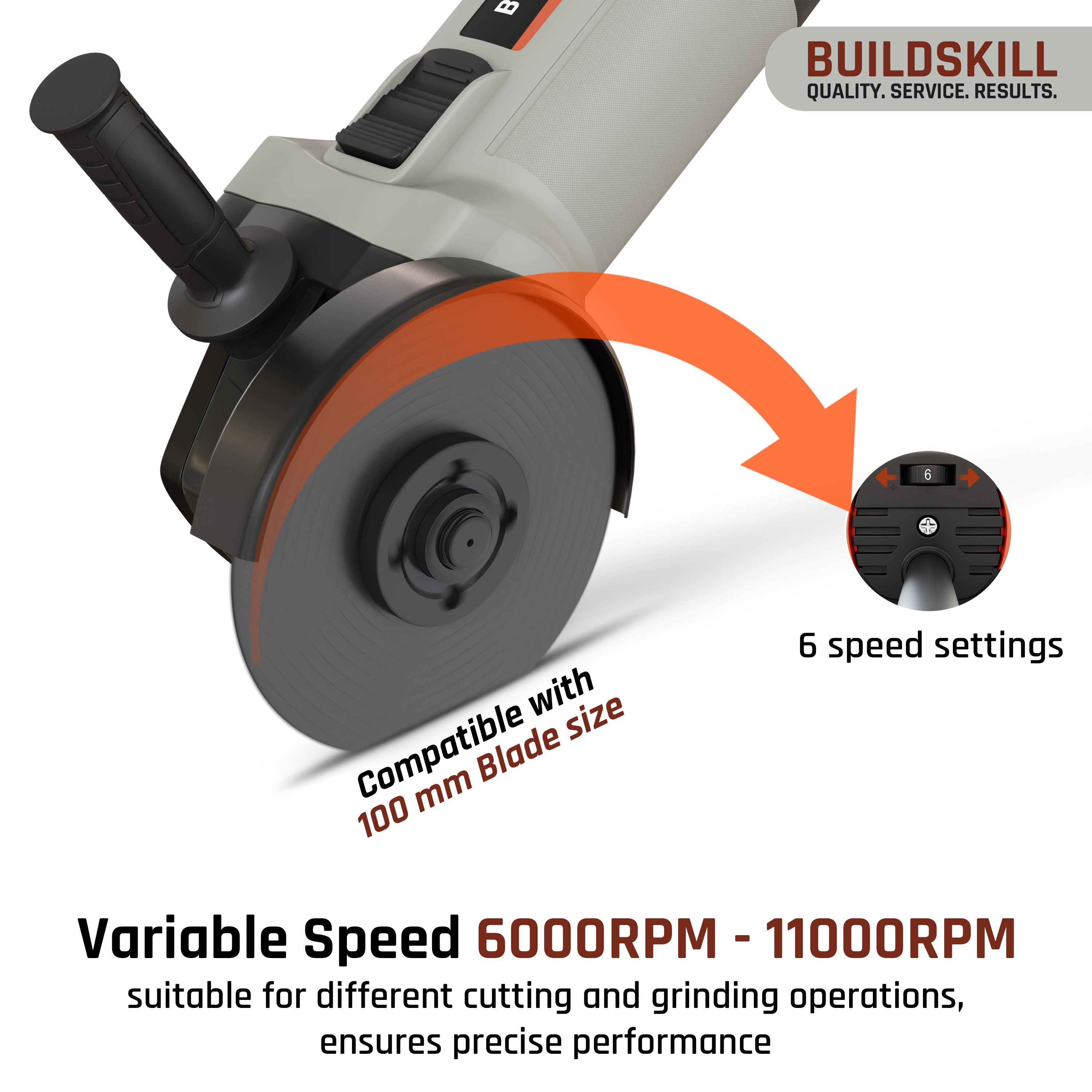 Buildskill 900W Angle Grinder with Quick Change & Variable Speed (100mm)