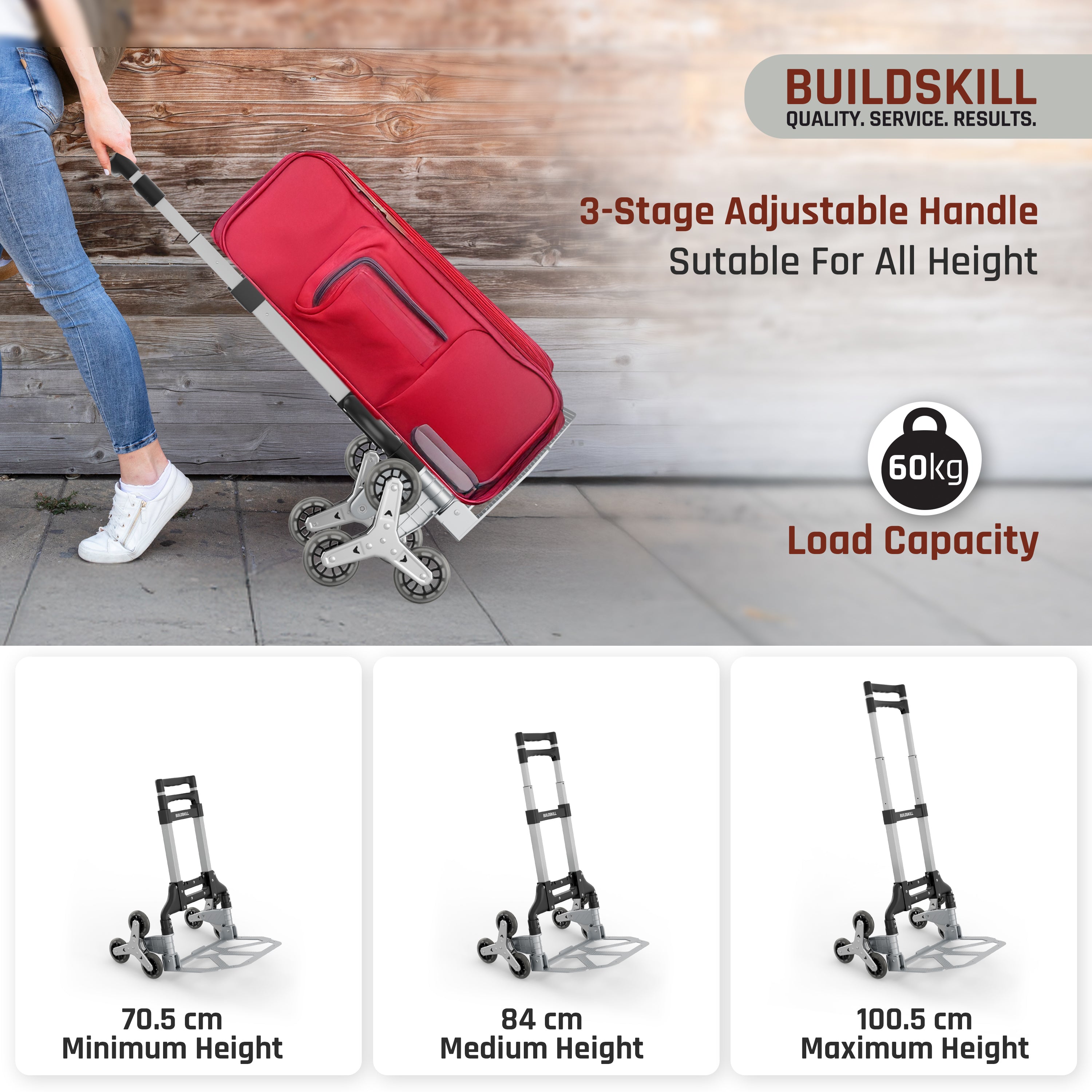 Buildskill 3 Wheel Folding Platform Trolley, 60 KG Load Capacity