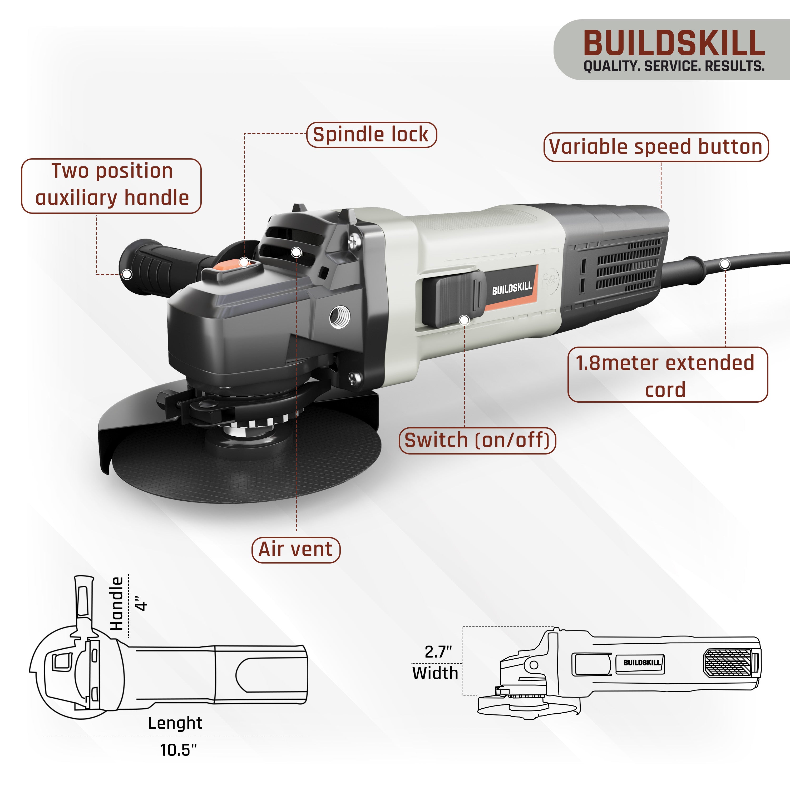 Buildskill 900W Angle Grinder with Quick Change & Variable Speed (100mm)