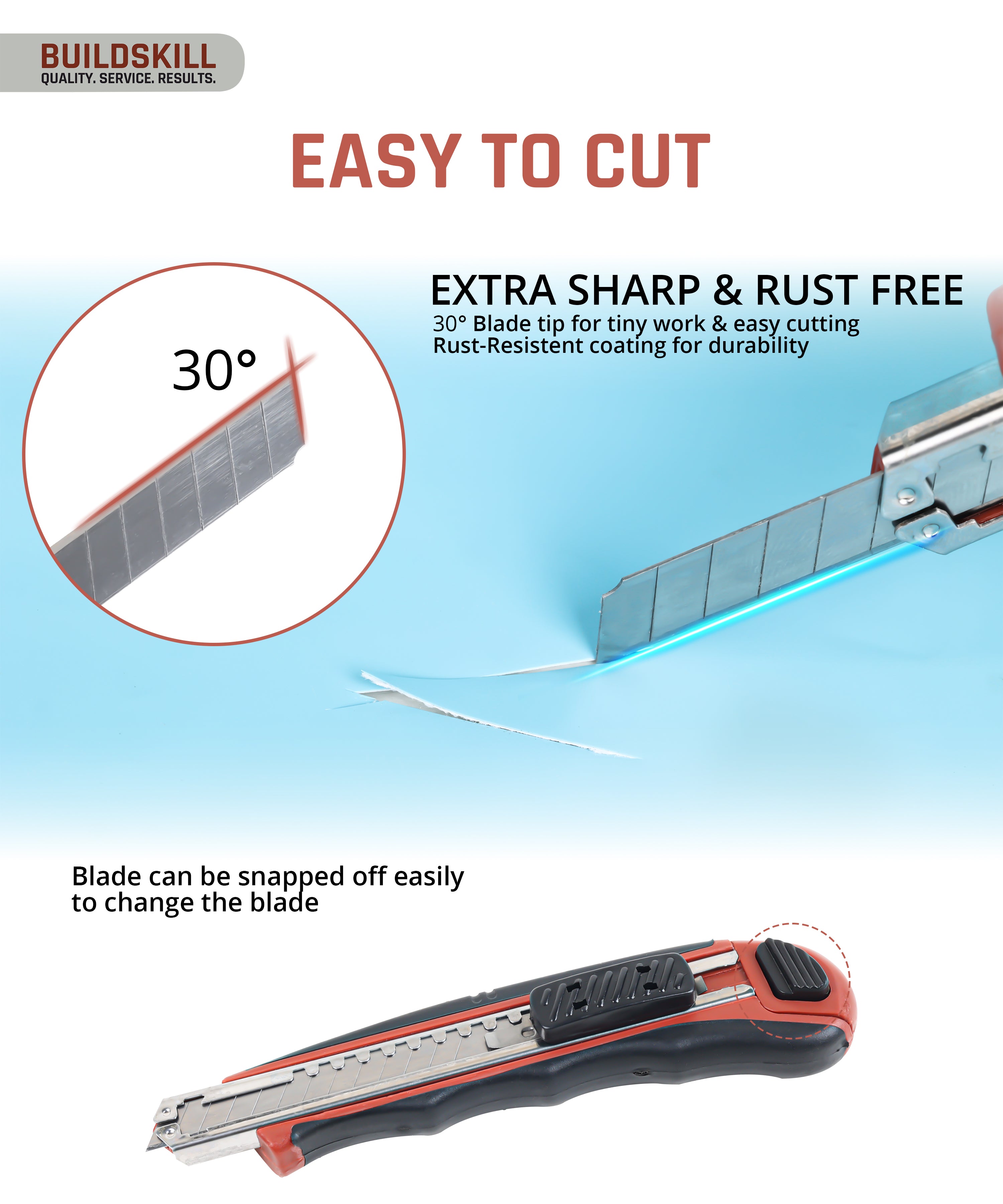 BUILDSKILL Utility Knife 9MM (1 Knife + 2 Blades) with 10 pcs Extra Blades