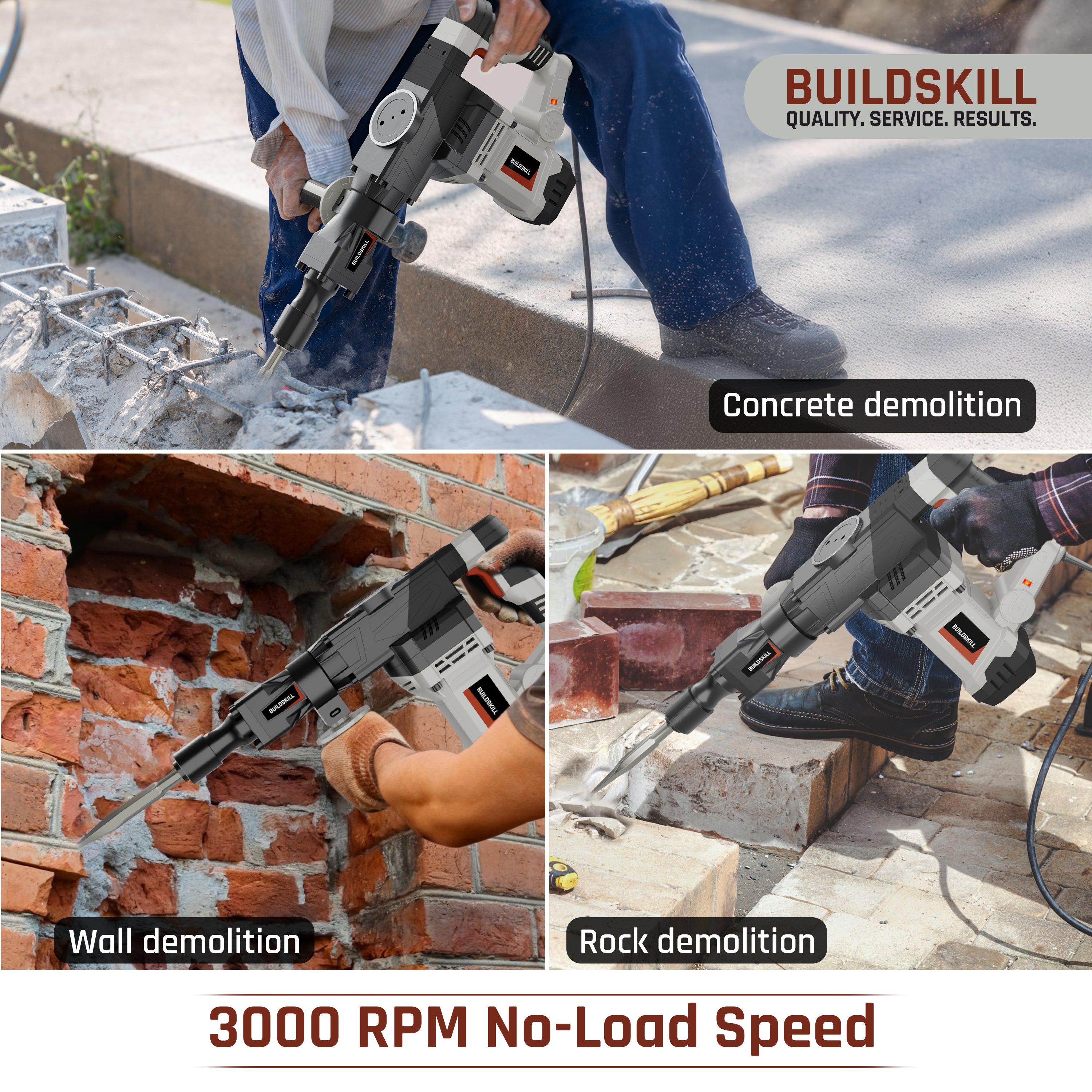 Buildskill 360° Rotating Demolition Hammer – 1500W, 3000RPM