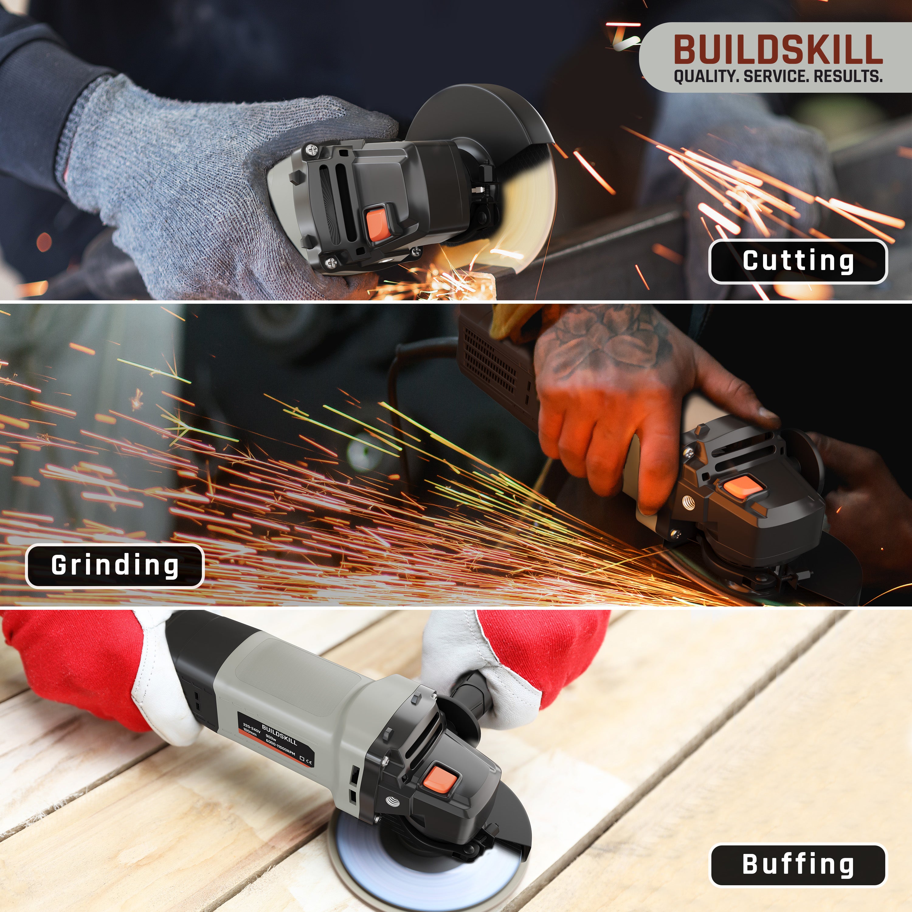 Buildskill 900W Angle Grinder with Quick Change & Variable Speed (100mm)