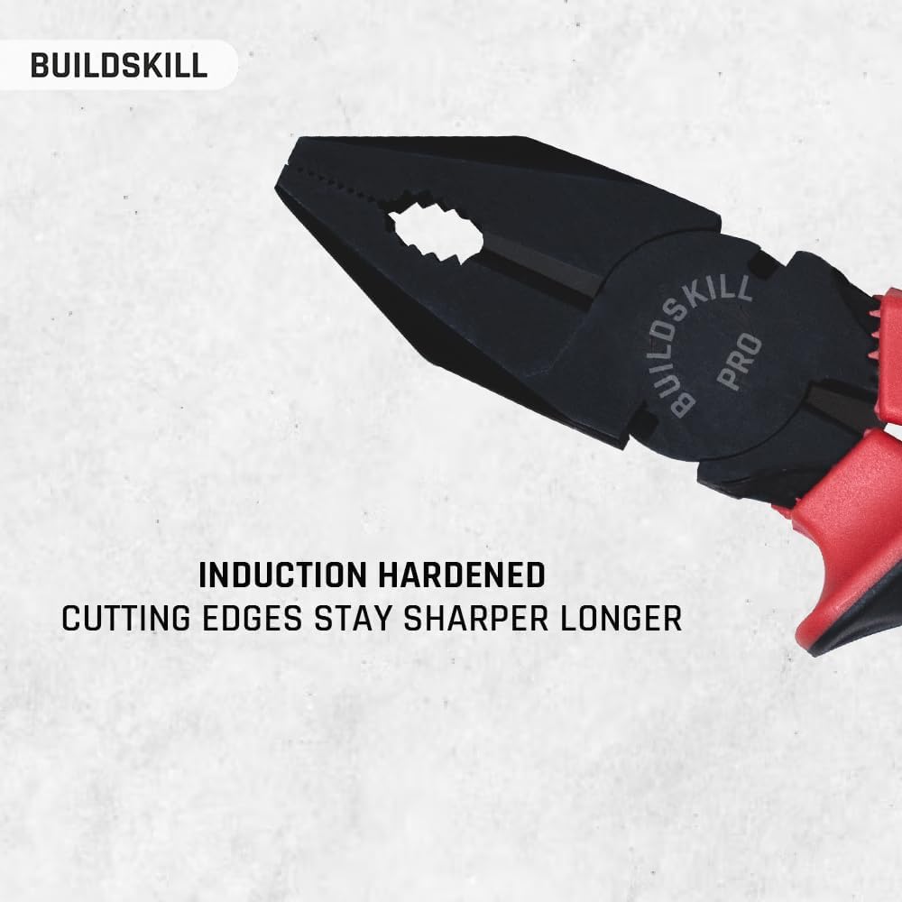 Buildskill Combination Plier 8" Hand Tools, Wire Cutter, Cutting Plier, Suited for Bending, Straightening, Stripping, Hardened Jaw, Electrical Tools, Anti Rust Black Phosphate Finish (Pack of 1)