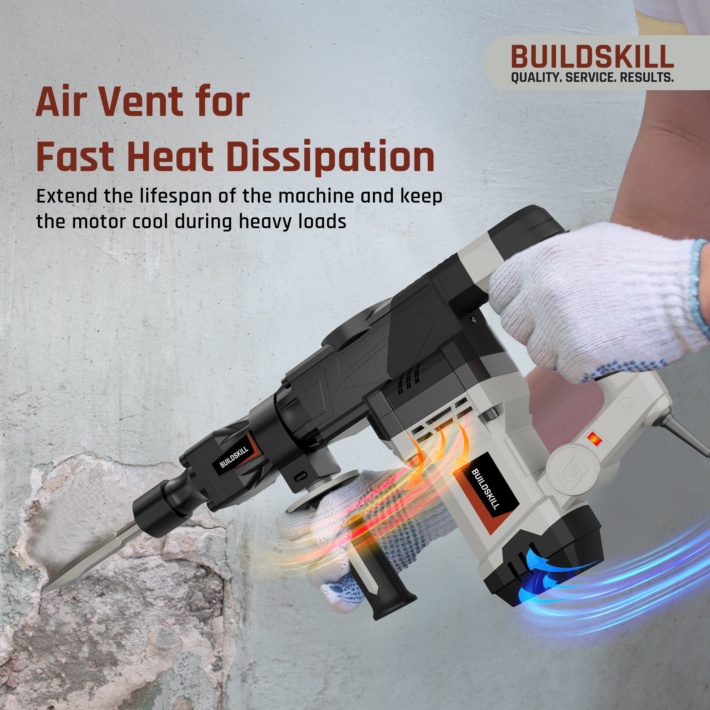 Buildskill 360° Rotating Demolition Hammer – 1500W, 3000RPM