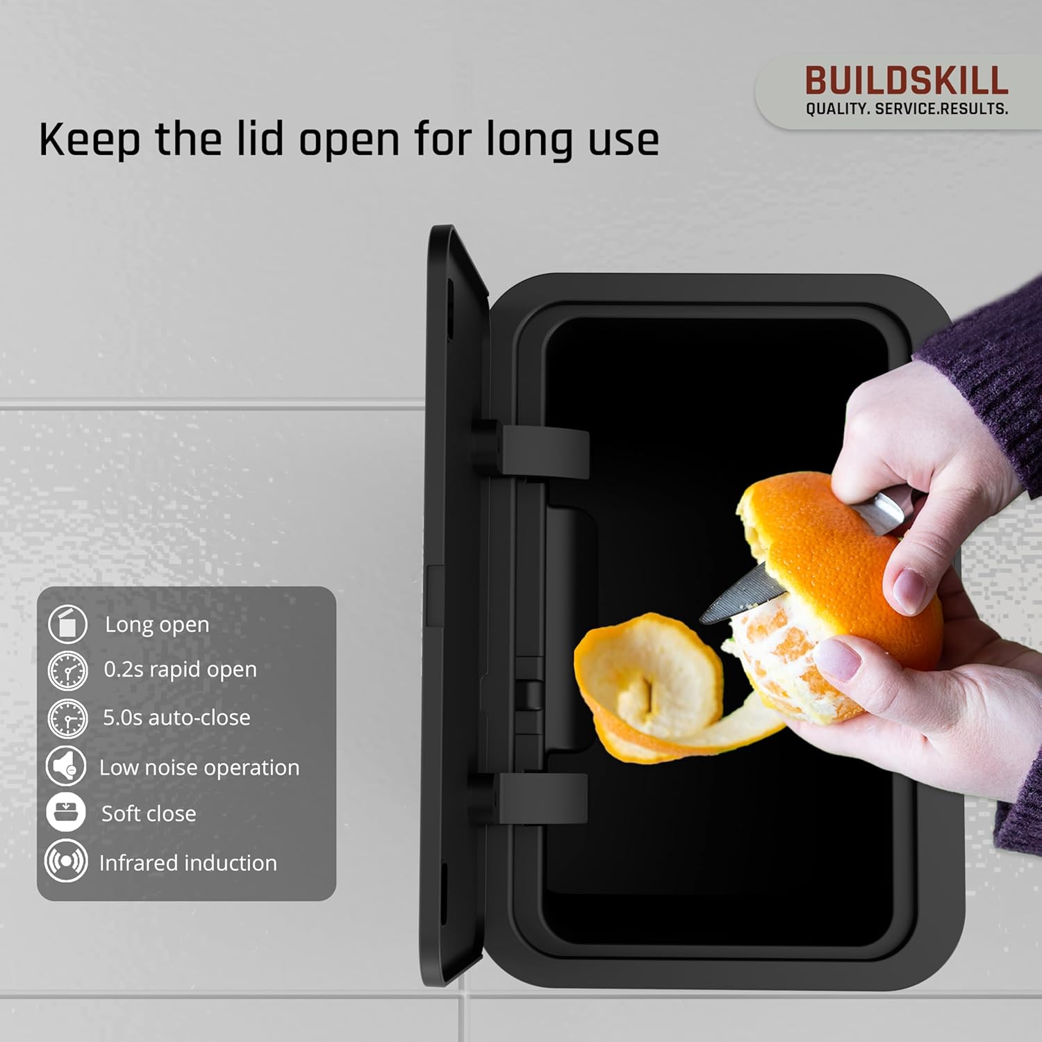 BUILDSKILL 15 Litre Smart Sensor Dustbin for Home | IPX5 Waterproof | 360° Odour Lock | Soft Close & Open | ABS Body | Compact Size | Convenient & Hygienic | Touchless Smart Dustbin for Home (Black)