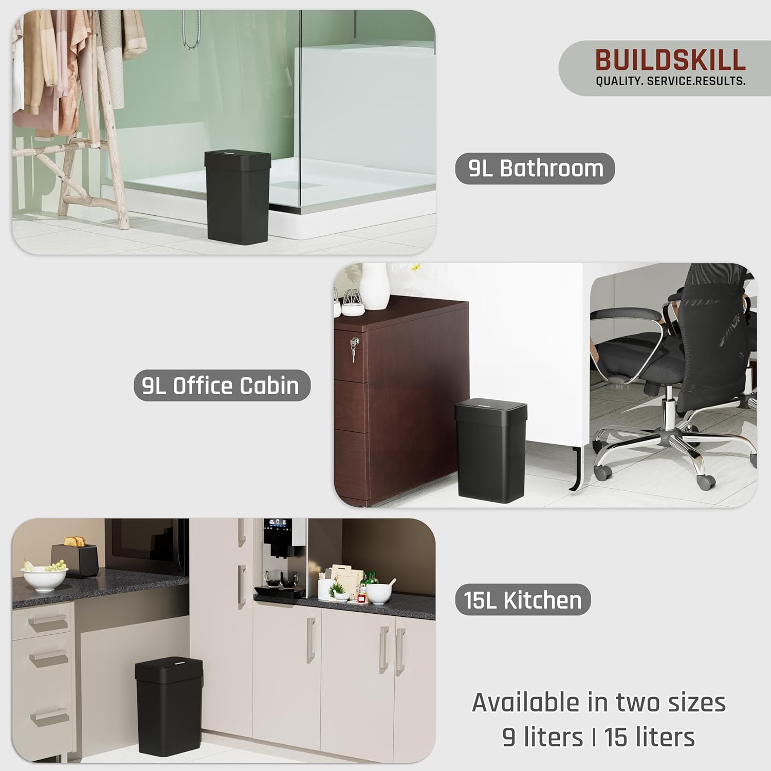 BUILDSKILL 9 Litre Smart Sensor Dustbin for Home | IPX5 Waterproof | 360° Odour Lock | Soft Close & Open | ABS Body | Compact Size | Convenient & Hygienic | Touchless Smart Dustbin for Home (Black)