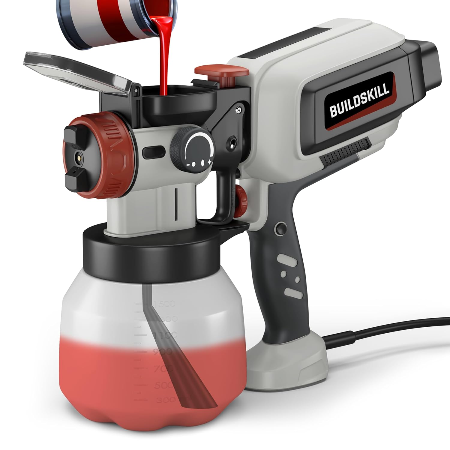BUILDSKILL Easy Refill Paint Sprayer | 1500ML Large Tank | 600W Copper Motor with 32000RPM Speed | Heat Sink | 3 Patterns | Copper Alloy Nozzle | Auto Paint Spray Machine for Home & Professional Use