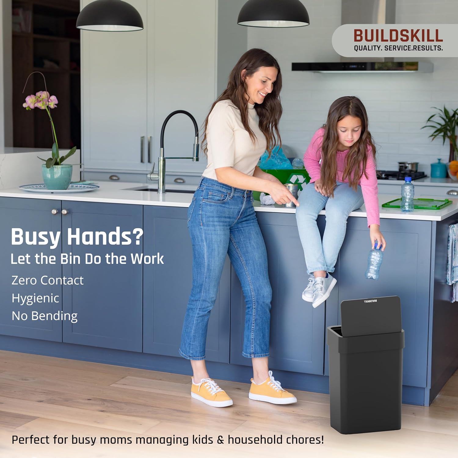 BUILDSKILL 9 Litre Smart Sensor Dustbin for Home | IPX5 Waterproof | 360° Odour Lock | Soft Close & Open | ABS Body | Compact Size | Convenient & Hygienic | Touchless Smart Dustbin for Home (Black)