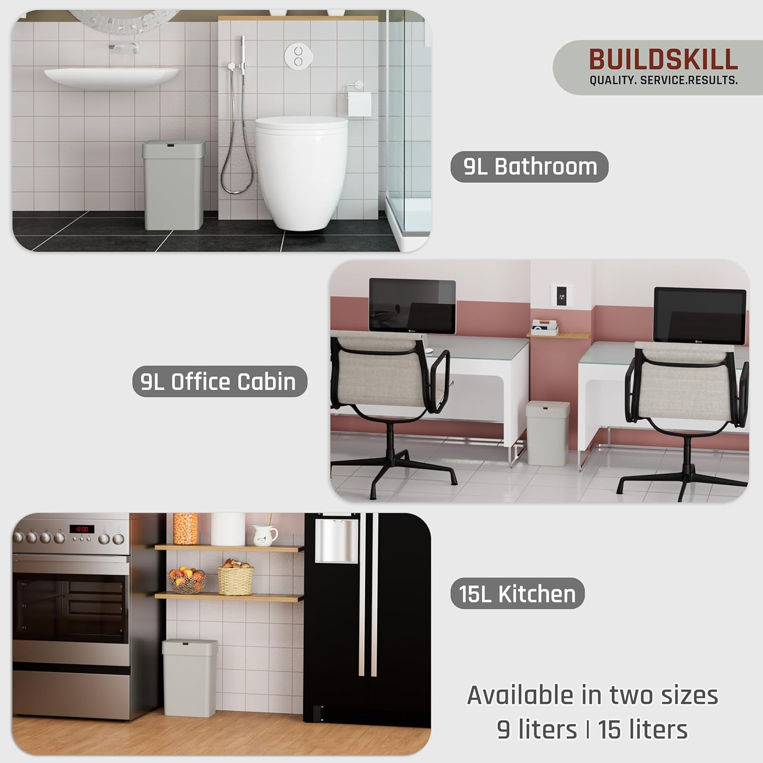 BUILDSKILL 9 Litre Smart Sensor Dustbin for Home | IPX5 Waterproof | 360° Odour Lock | Soft Close & Open | ABS Body | Compact Size | Convenient & Hygienic | Touchless Smart Dustbin for Home (Grey)