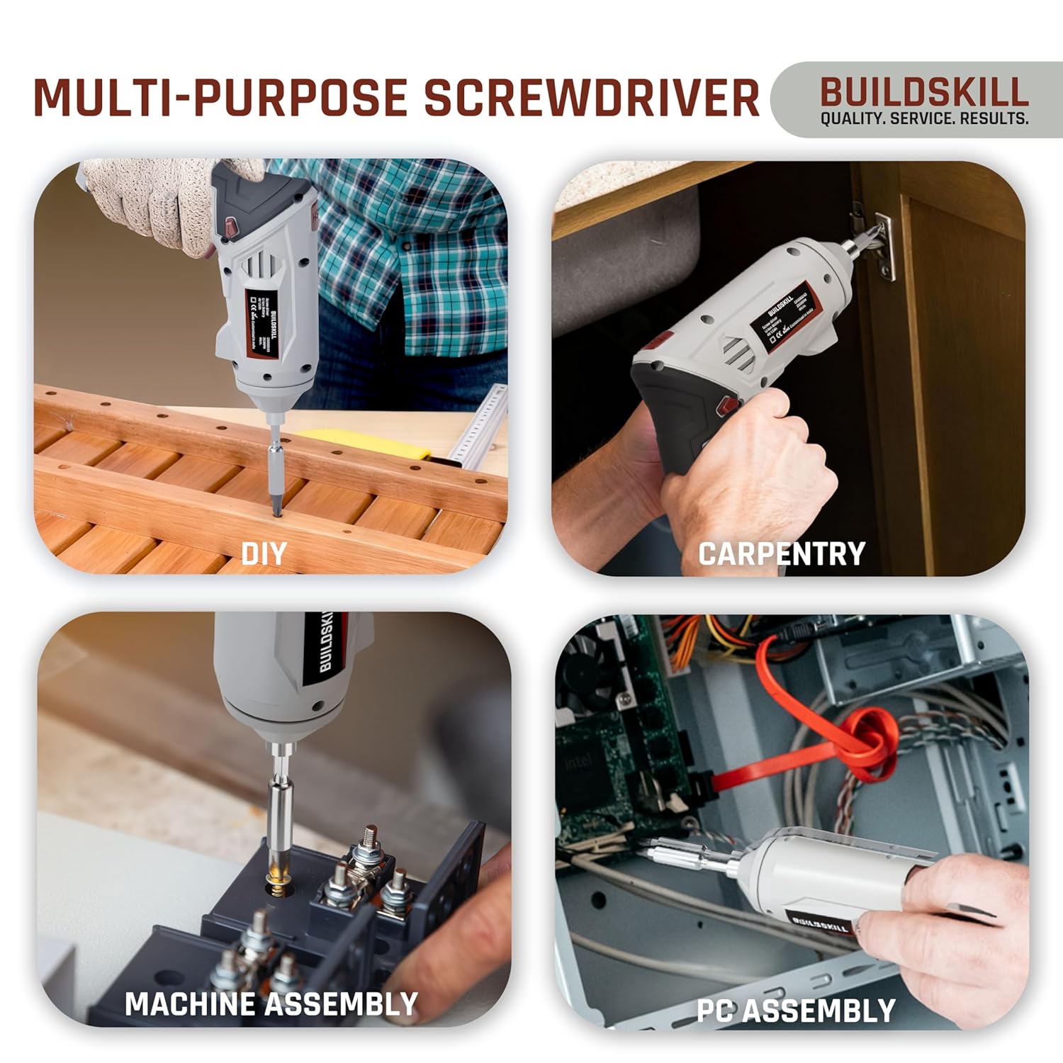BUILDSKILL 4V Cordless Screw Driver Kit | 19 Pcs | 4 N.M. Torque | 250 RPM | Magnetic Chuck | 1.5AH Battery | Forward-Reverse | 2 position Handle Lock & LED Light | Type-C Charging cable included