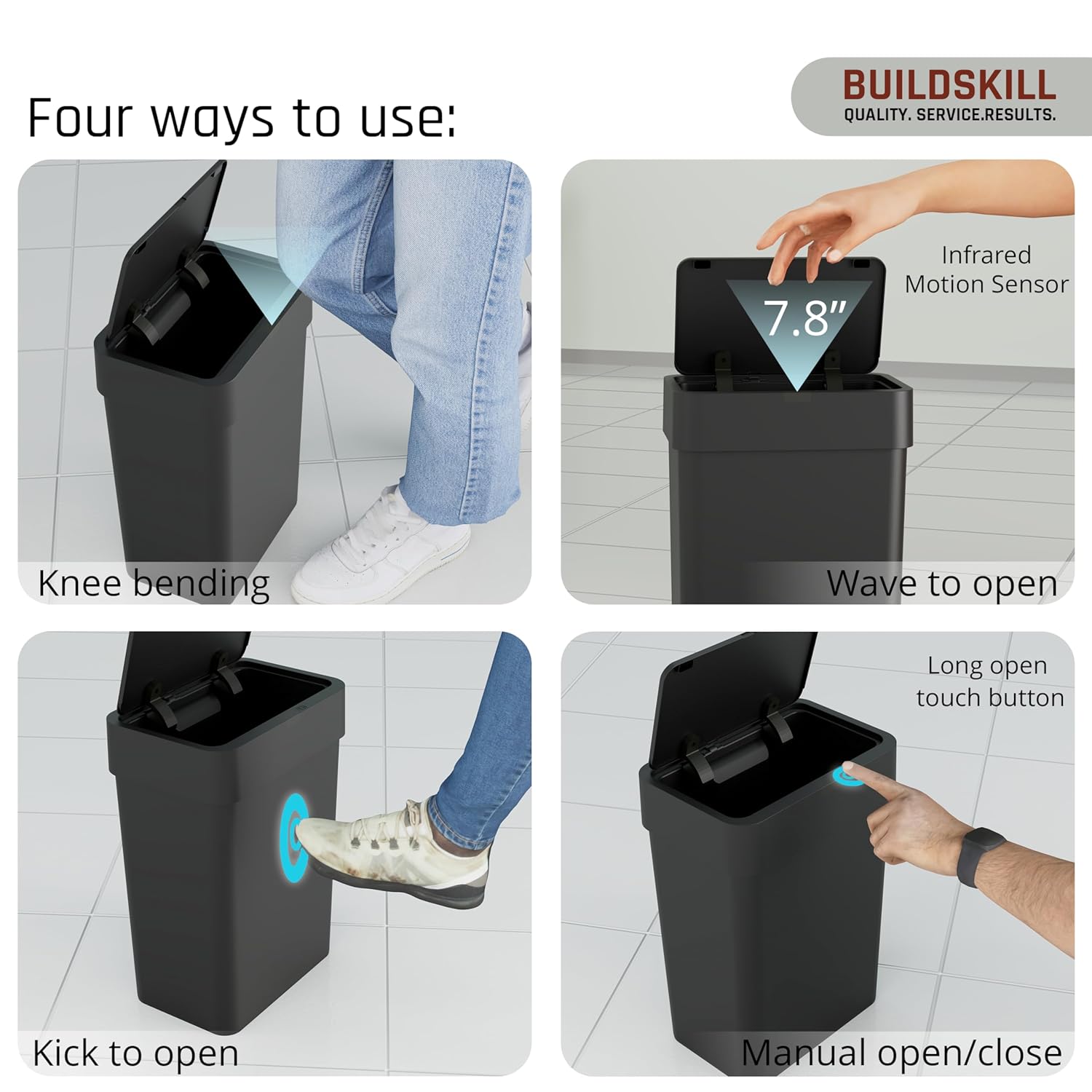 BUILDSKILL 15 Litre Smart Sensor Dustbin for Home | IPX5 Waterproof | 360° Odour Lock | Soft Close & Open | ABS Body | Compact Size | Convenient & Hygienic | Touchless Smart Dustbin for Home (Black)