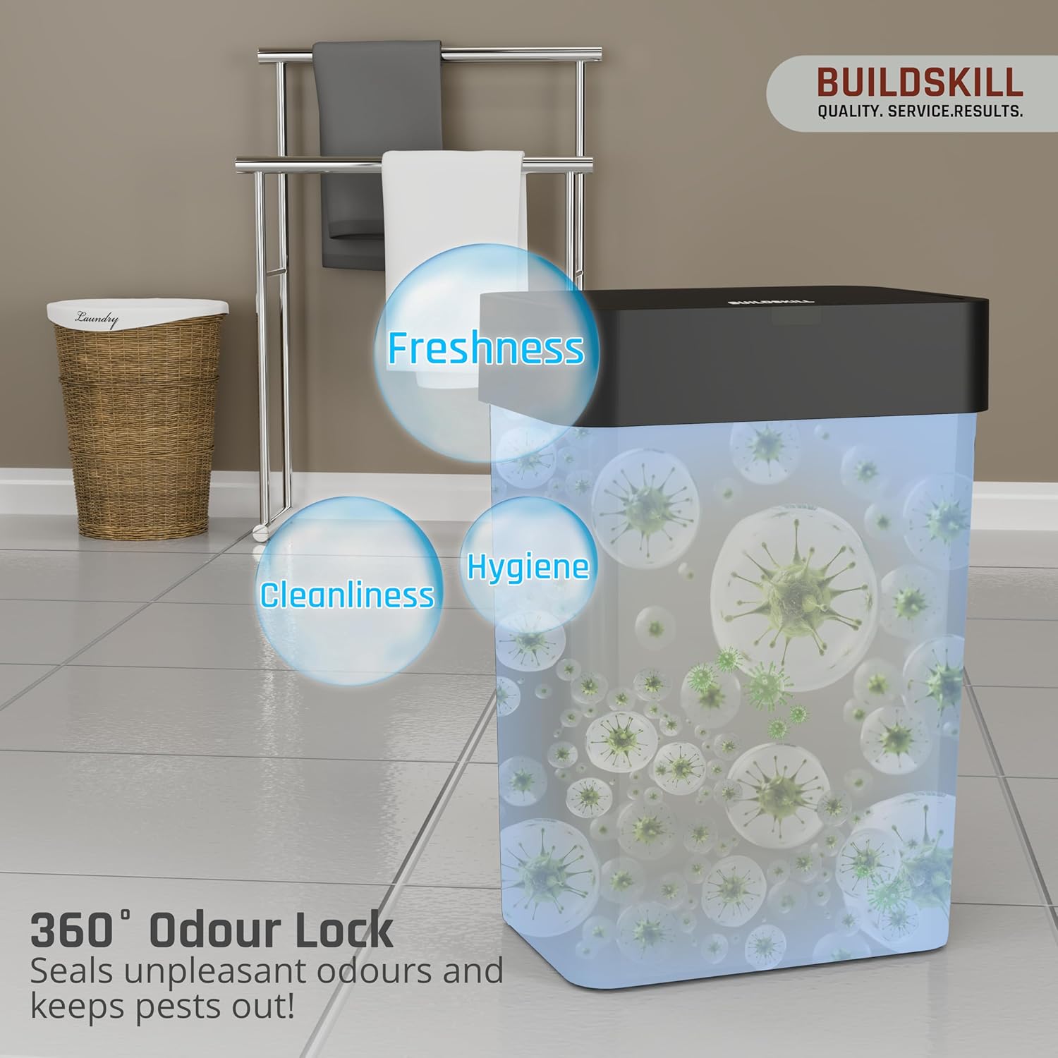 BUILDSKILL 15 Litre Smart Sensor Dustbin for Home | IPX5 Waterproof | 360° Odour Lock | Soft Close & Open | ABS Body | Compact Size | Convenient & Hygienic | Touchless Smart Dustbin for Home (Black)