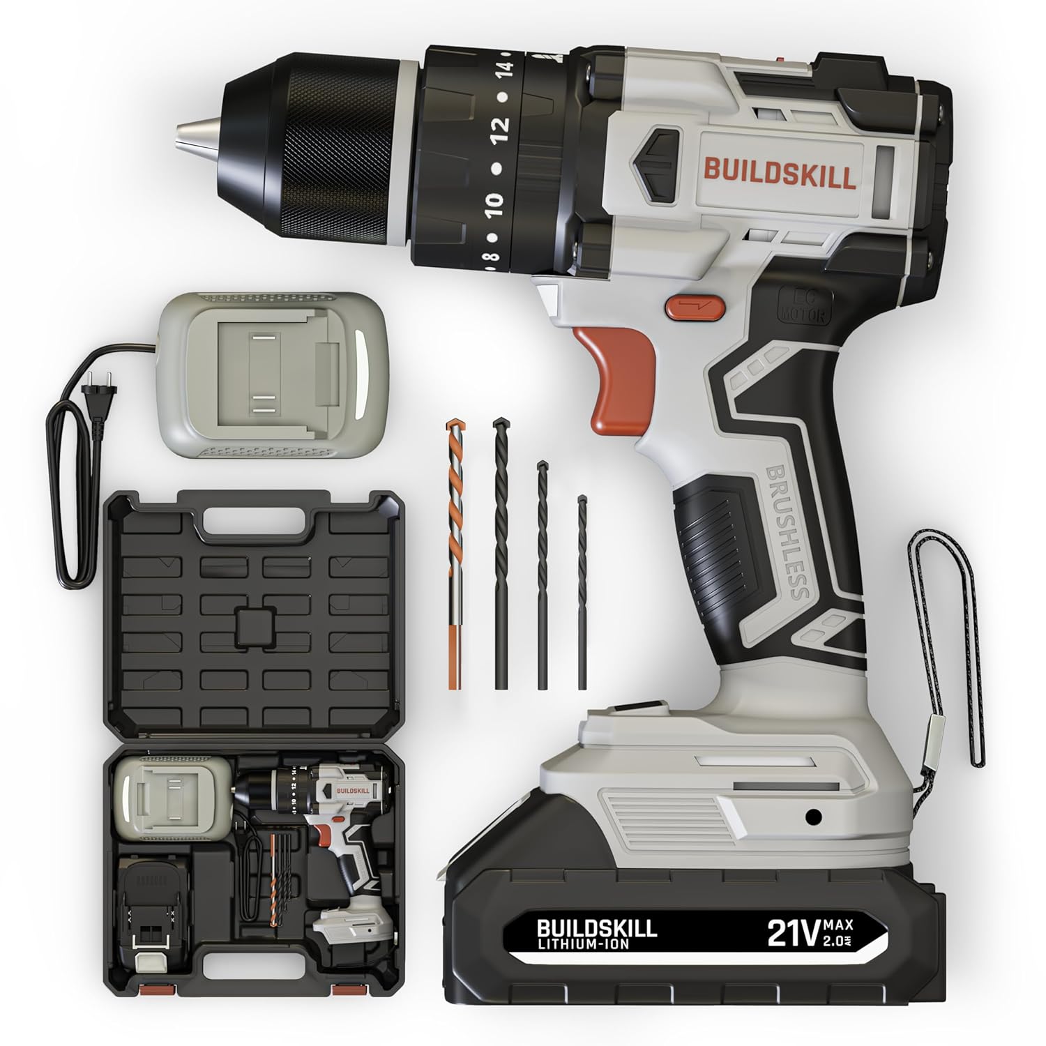 BUILDSKILL 21V BLDC Cordless Drilling Machine | Copper Motor | Impact & Drill | 2-Speed 400/1400 RPM | 10mm Metal Keyless Chuck | 1.5Ah Battery | LED Light | Forward-Reverse | Professional & DIY Use