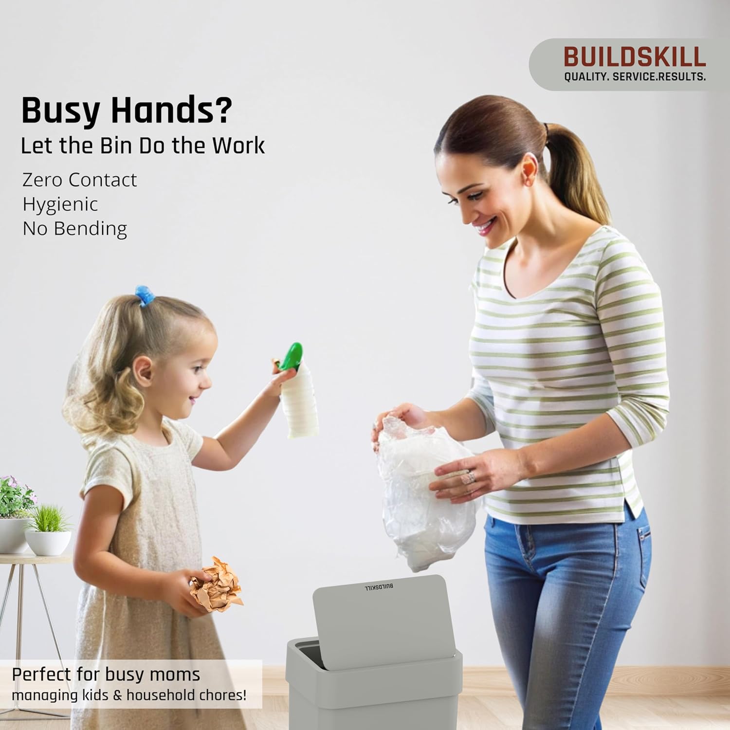 BUILDSKILL 9 Litre Smart Sensor Dustbin for Home | IPX5 Waterproof | 360° Odour Lock | Soft Close & Open | ABS Body | Compact Size | Convenient & Hygienic | Touchless Smart Dustbin for Home (Grey)