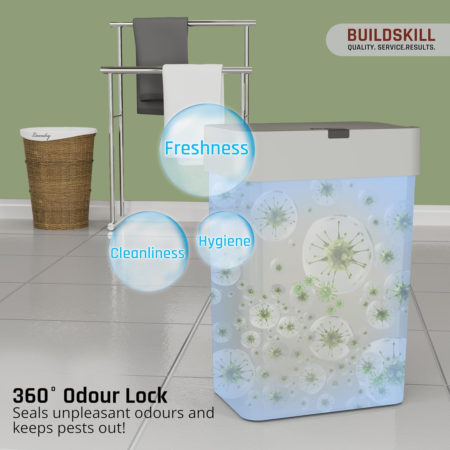 BUILDSKILL 15 Litre Smart Sensor Dustbin for Home | IPX5 Waterproof | 360° Odour Lock | Soft Close & Open | ABS Body | Compact Size | Convenient & Hygienic | Touchless Smart Dustbin for Home (Grey)