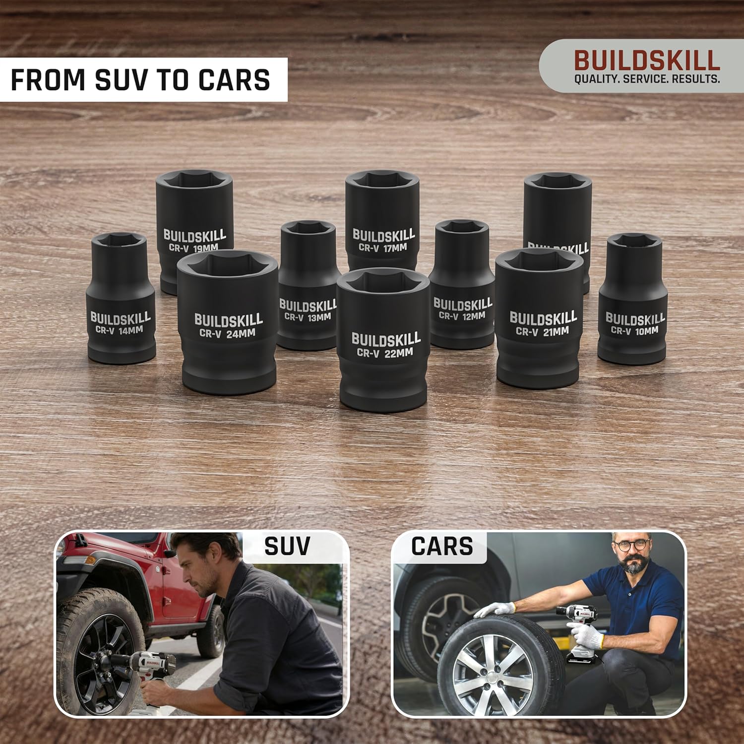 BUILDSKILL 21V - 1/2" 400NM BLDC Cordless Impact Wrench Set | 2 x 2.0Ah Battery | 10 Pcs Socket + 10 Pcs Screwdriver Bit | LED Light | 3400-4500 RPM | 2800-3200 Impact Rate | 2.0A Fast Charger