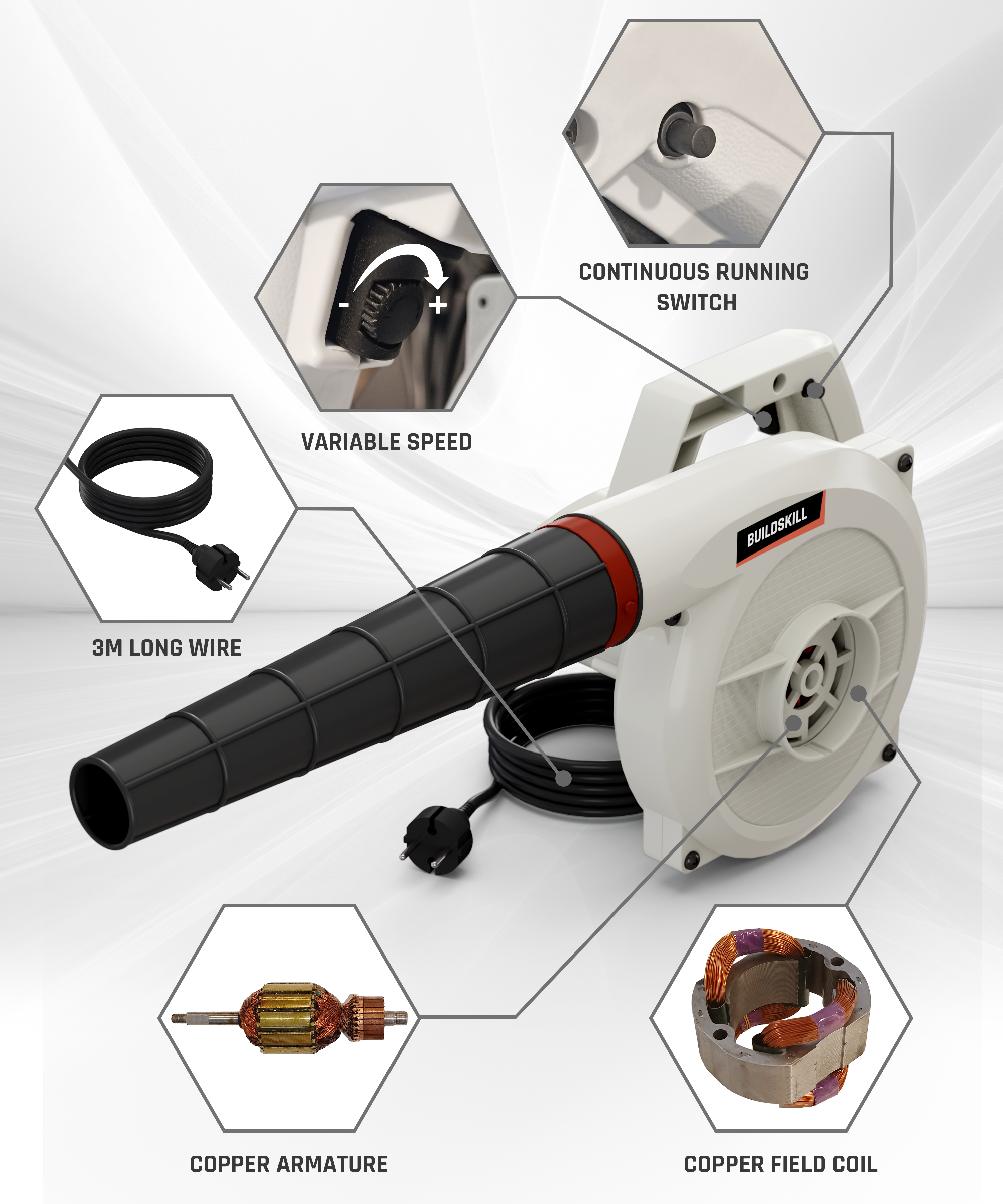 Buildskill 620W Blower with Variable Speed (16000 RPM)