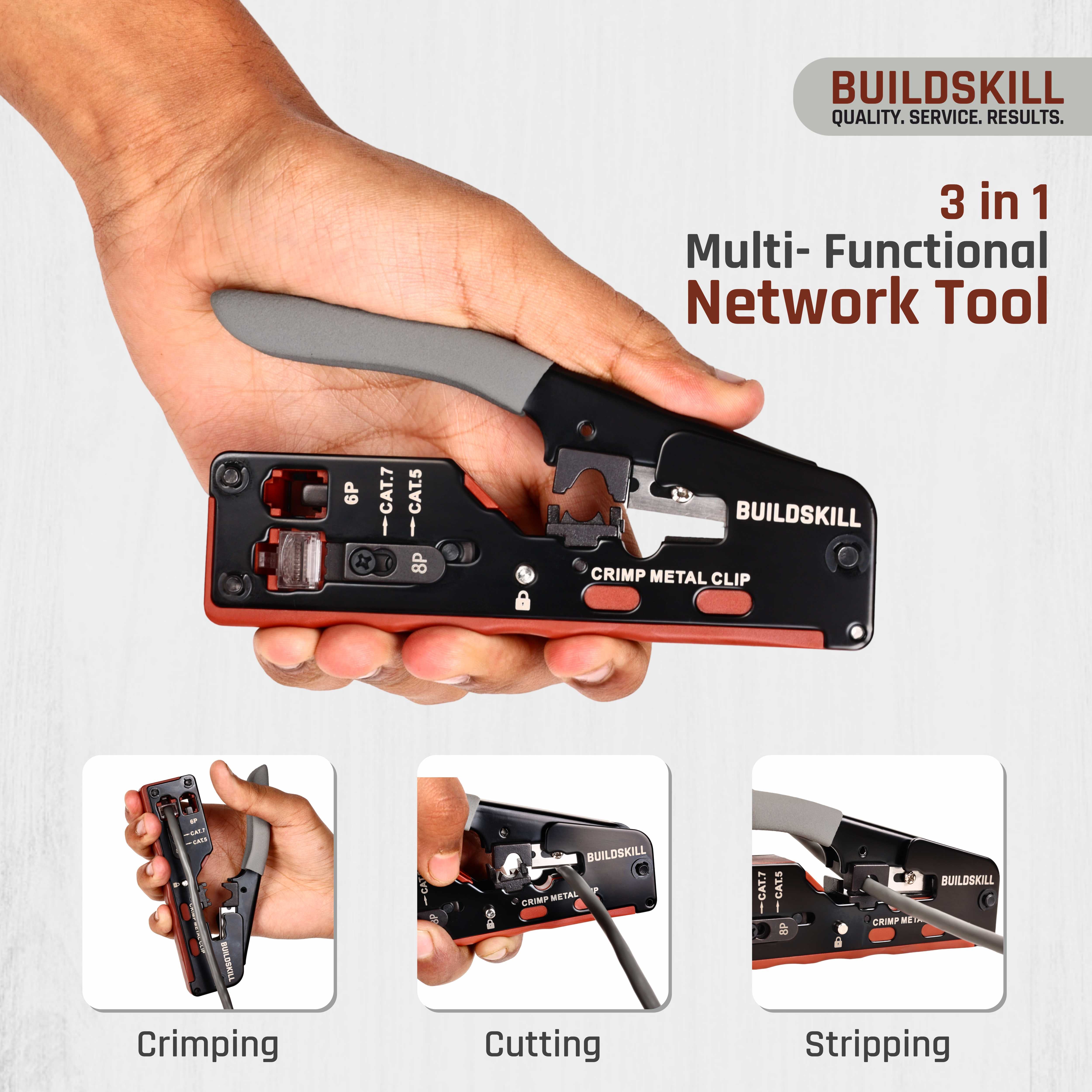 Buildskill 3-in-1 network crimping tool, wire stripper and cutter