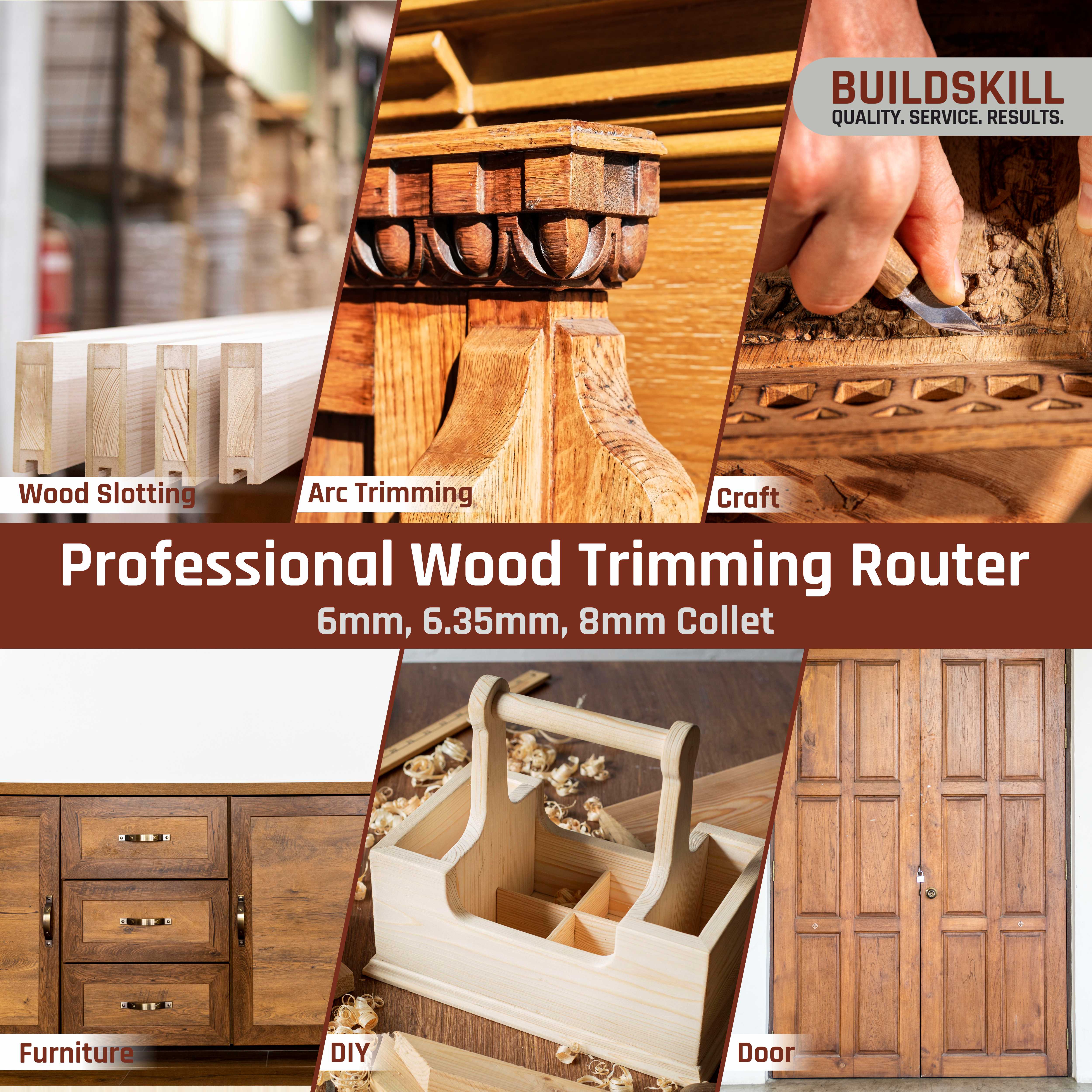 BUILDSKILL 550W Professional Wood Router Machine with Copper Motor | 10000-30000RPM 6 Speed Settings | 6mm, 6.35mm, 8mm Collet | TPR Soft Grip | Perfect Wood Trimmer for Woodworking, Craft & DIY
