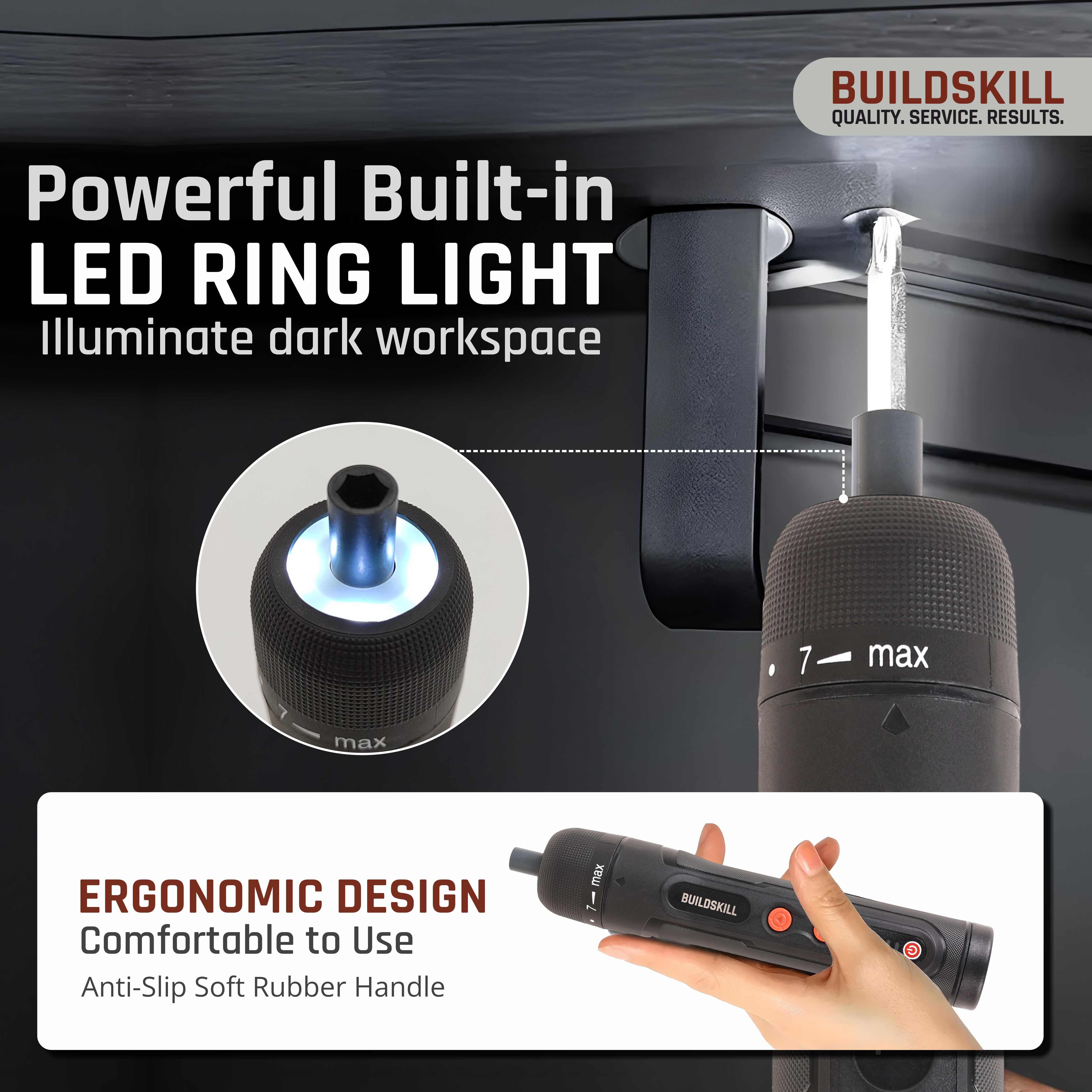 BUILDSKILL 8V cordless screwdriver set - 31 pieces | S2 & CR-V magnetic bits & chuck | forward & reverse function | 1600mAH battery | USB C type charging cable - ideal for DIY & professional use