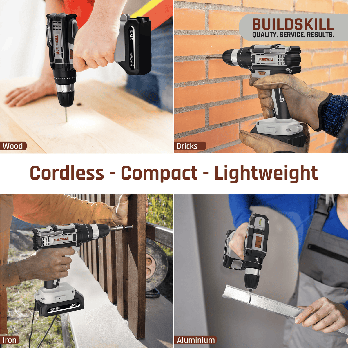 BUILDSKILL 21V Cordless Drill Machine for Home Use | Impact Drill with 10MM Keyless Chuck | 1.5 Ah Single Battery | Charger | Variable Speed | LED Light | Forward & Reverse Motion