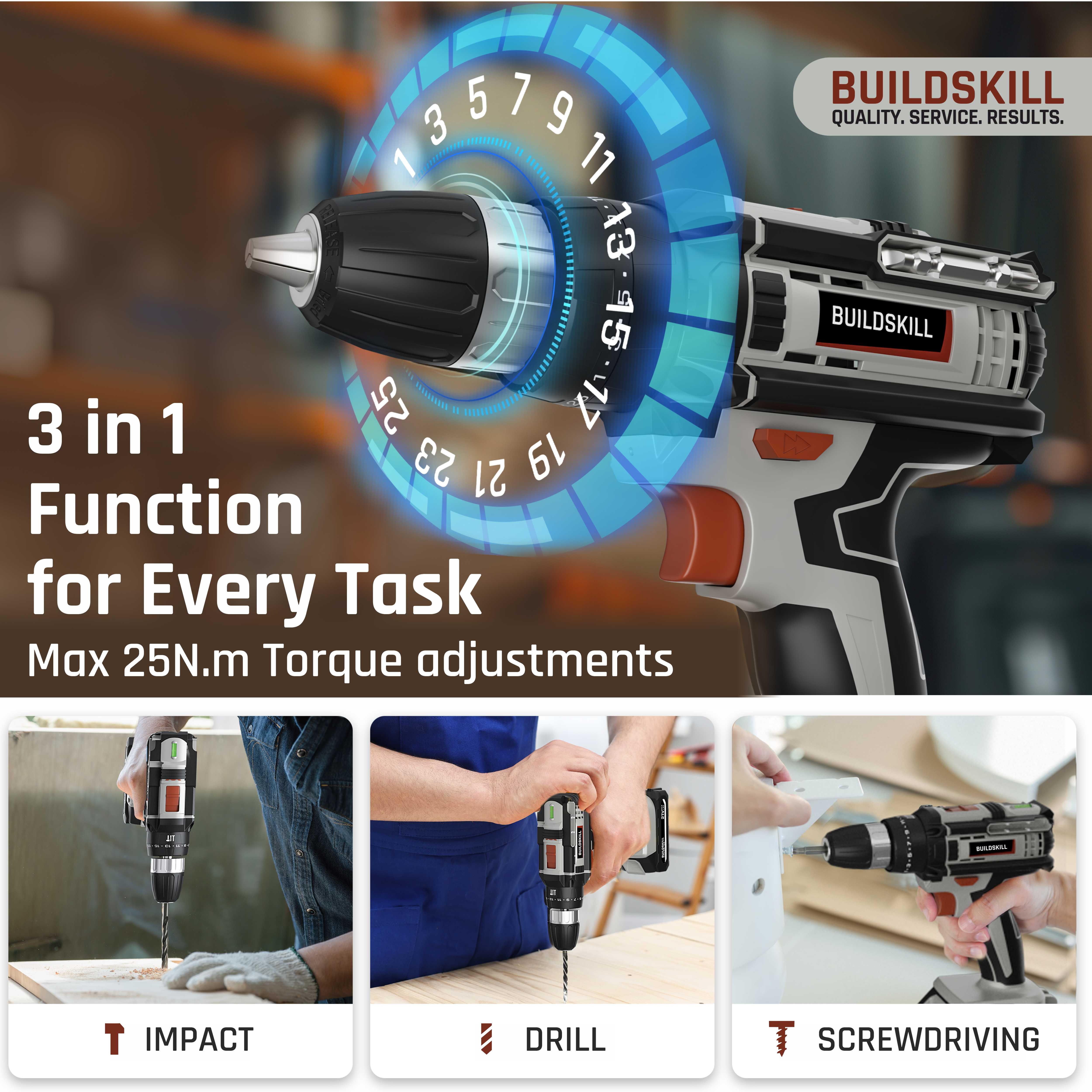 Buildskill 21V Impact Drill Machine with 1.5B Battery