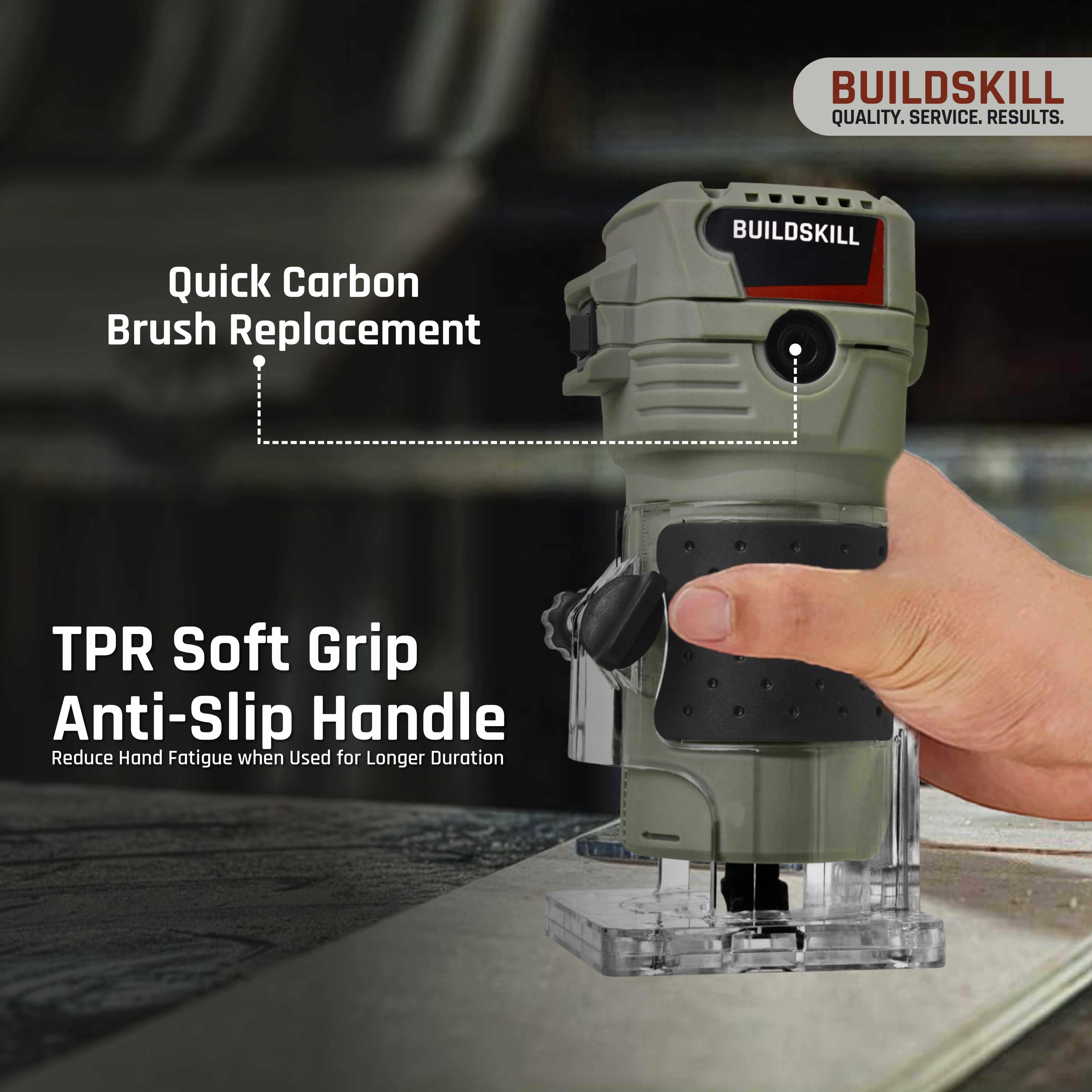 BUILDSKILL 550W Professional Wood Router Machine with Copper Motor | 10000-30000RPM 6 Speed Settings | 6mm, 6.35mm, 8mm Collet | TPR Soft Grip | Perfect Wood Trimmer for Woodworking, Craft & DIY