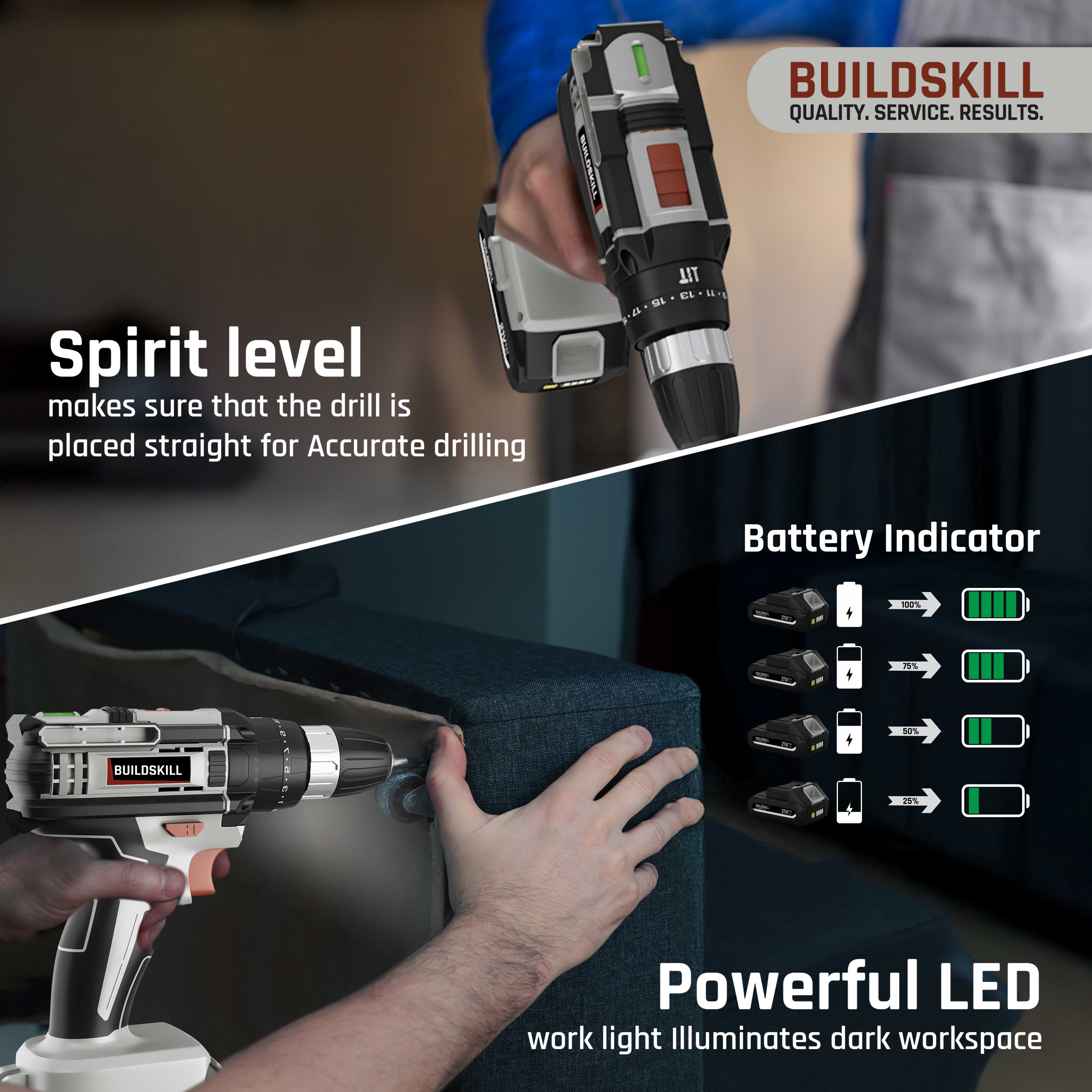 Buildskill 21V Impact Drill Machine with 1.5B Battery