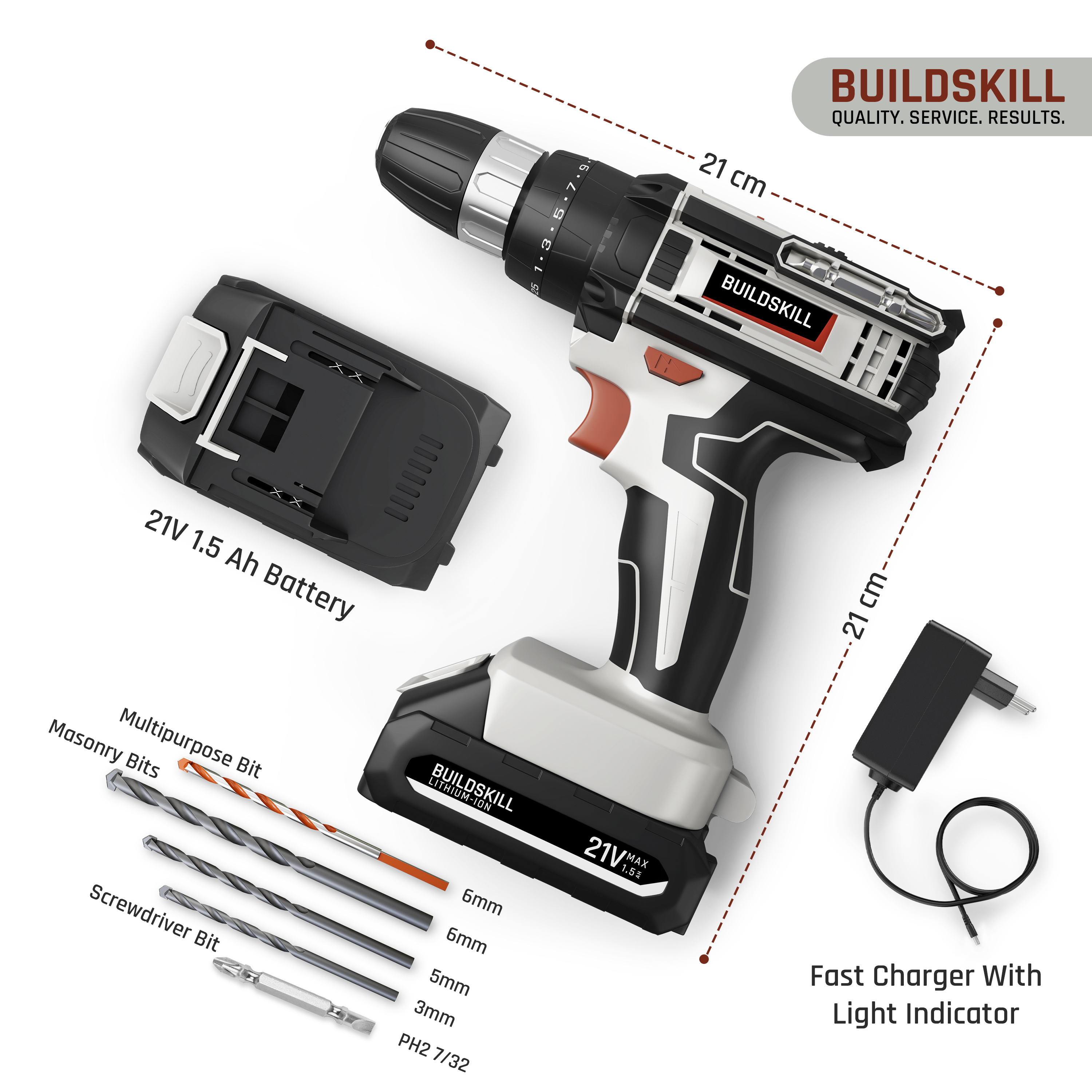 Buildskill 21V Impact Drill Machine with 1.5B Battery
