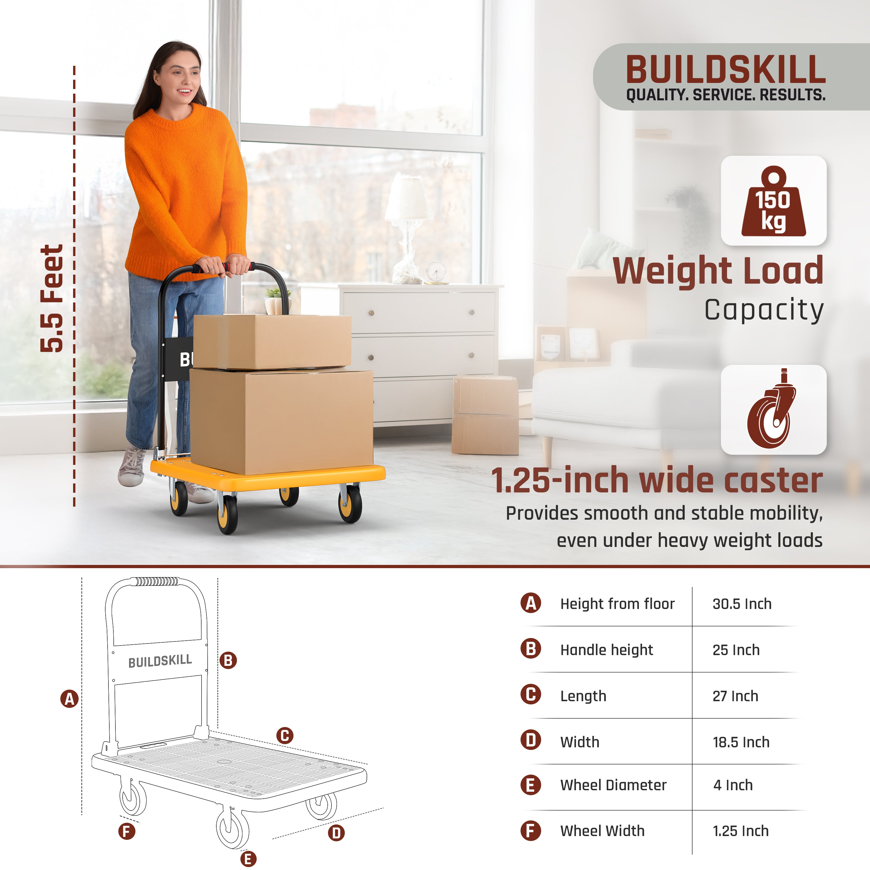 Buildskill Foldable Platform Trolley  150 KG  Load Capacity ( 50X79 )