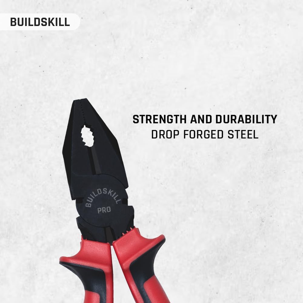 Buildskill Combination Plier 8" Hand Tools, Wire Cutter, Cutting Plier, Suited for Bending, Straightening, Stripping, Hardened Jaw, Electrical Tools, Anti Rust Black Phosphate Finish (Pack of 1)