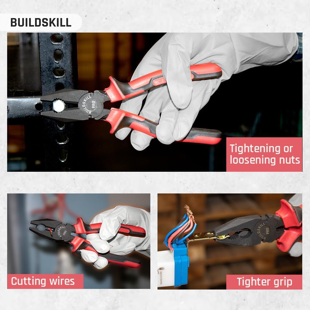 Buildskill Combination Plier 8" Hand Tools, Wire Cutter, Cutting Plier, Suited for Bending, Straightening, Stripping, Hardened Jaw, Electrical Tools, Anti Rust Black Phosphate Finish (Pack of 1)