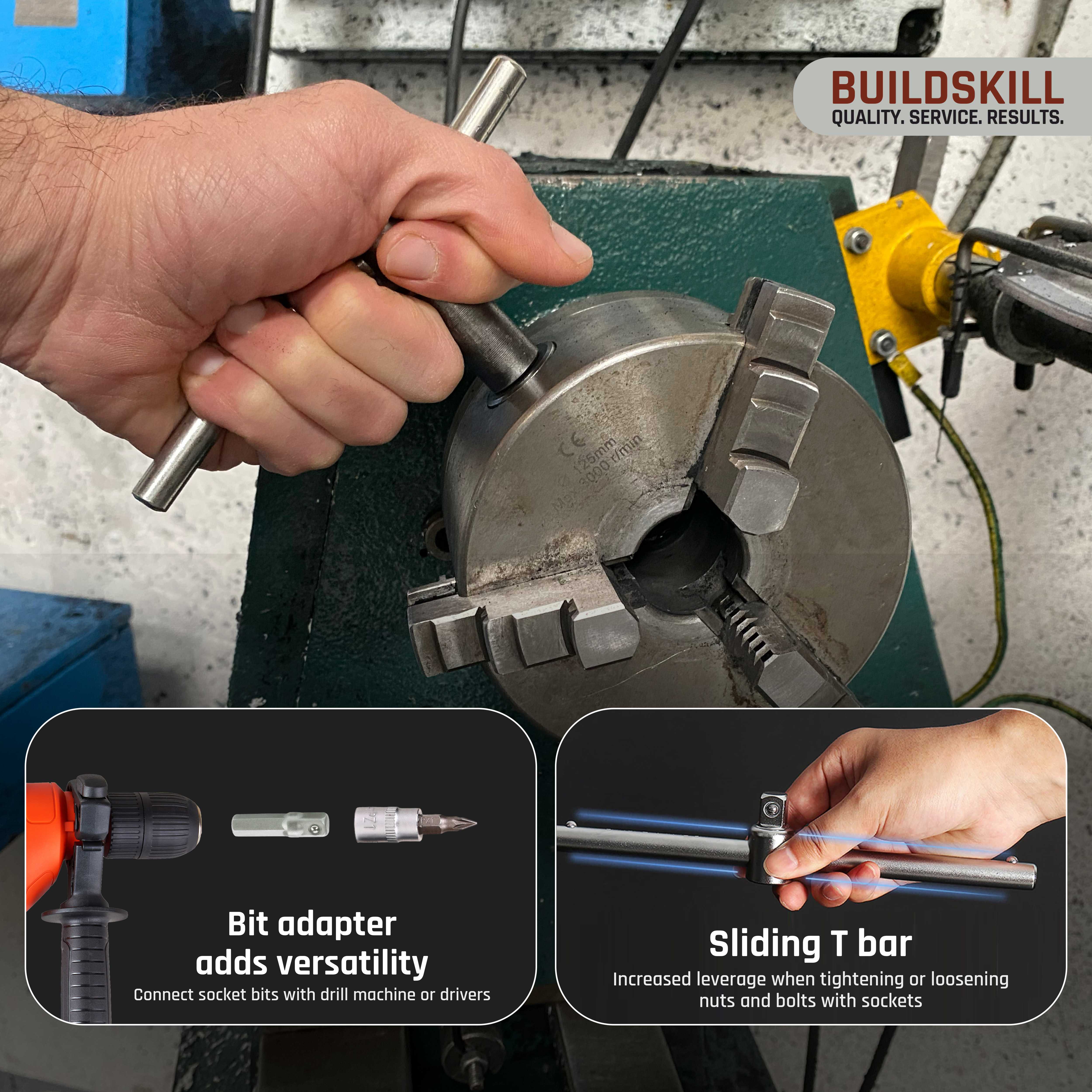 BUILDSKILL 1/4 inch socket set | 46 piece - heavy duty CR-V material | flexible extension bar | quick release reversible ratchet | TPR anti-slip grip | socket wrench set for car & bicycle repairing