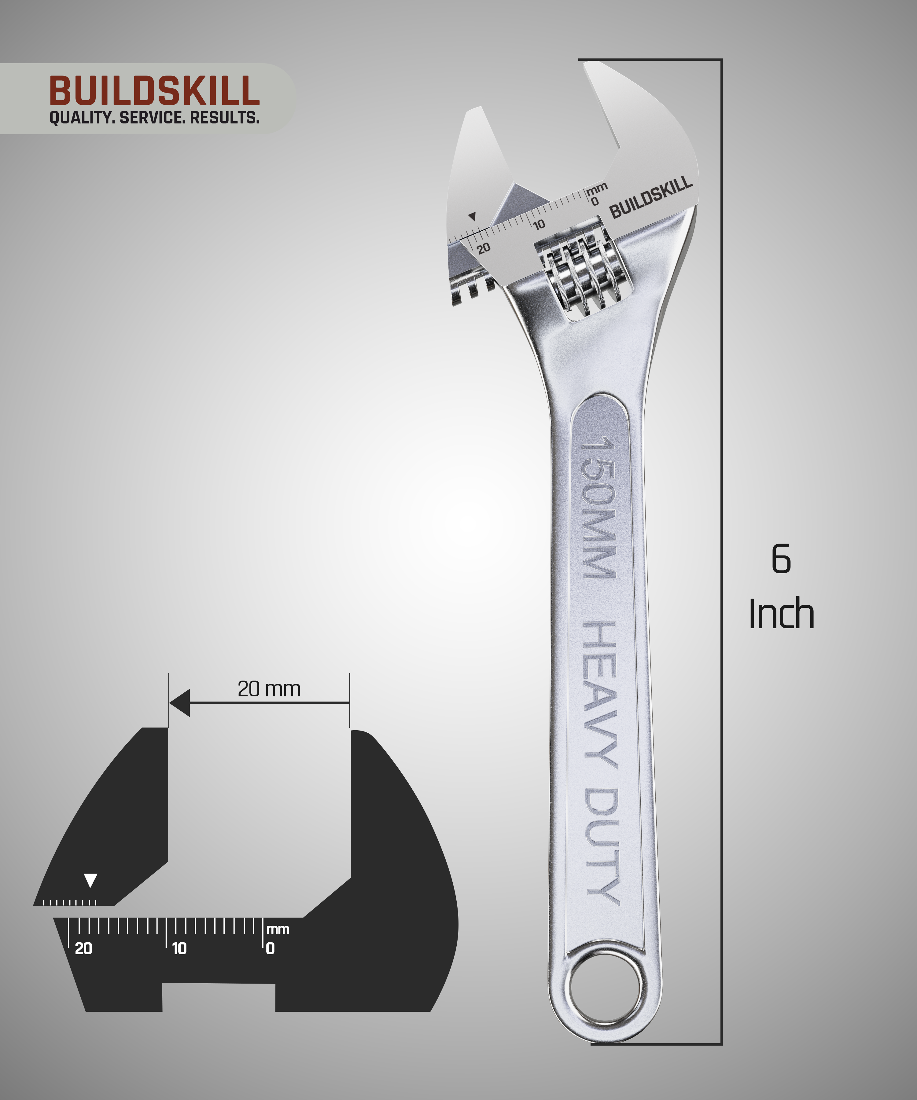 Buildskill 6 Inches Adjustable Wrench (Chrome Finish)