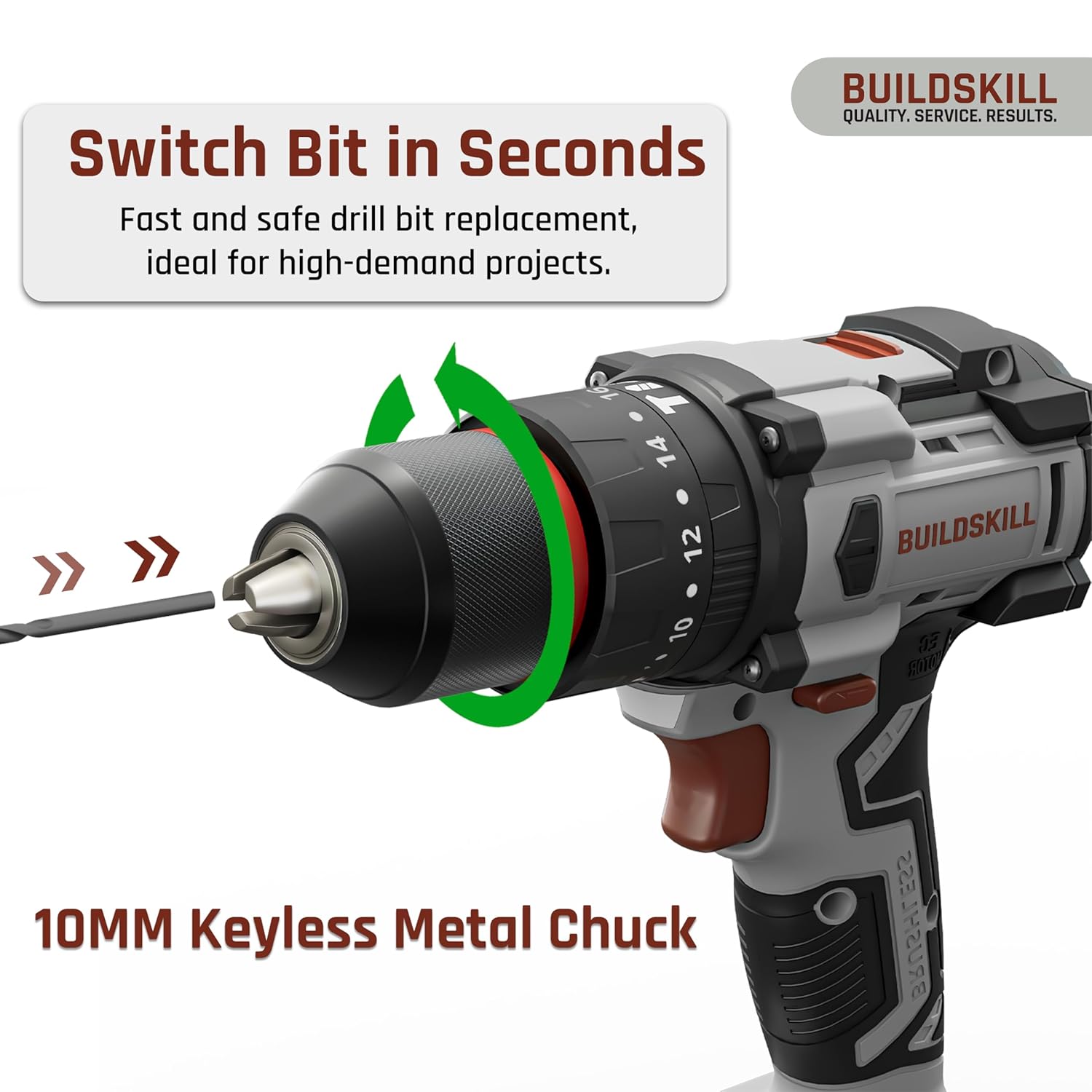 BUILDSKILL 21V BLDC Cordless Drilling Machine | 40NM Torque | Copper Motor | Impact & Drill | 2-Speed 400/1400 RPM | 10mm Metal Keyless Chuck | 1.5Ah Battery | Forward-Reverse | Professional & DIY Use