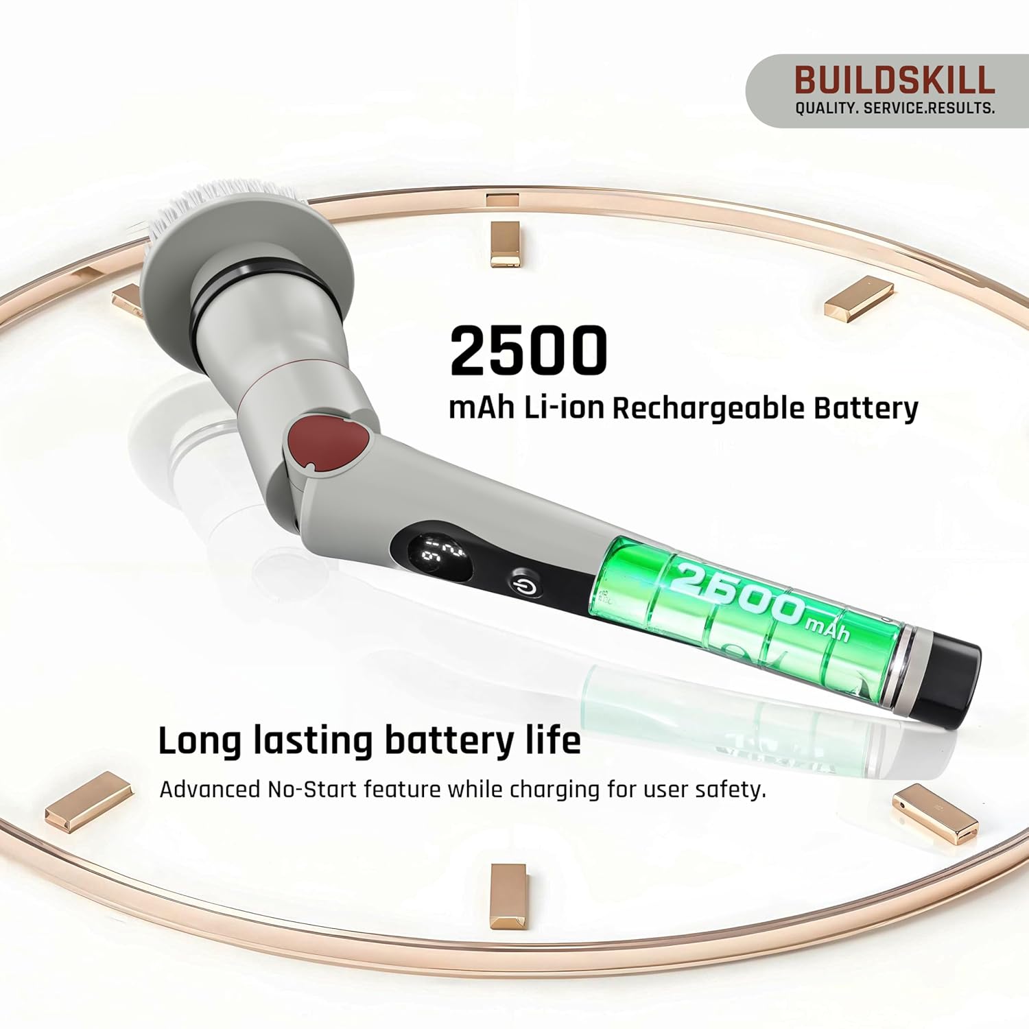 BUILDSKILL 8 in 1 Electric Spin Scrubber with LED Display | IPX6 Waterproof | 3 Speeds | 4 Angles | Telescopic SS Handle | 2.5Ah | C-Type | Tiles, Slabs, Windows & Bathroom Cleaning Brush Electric