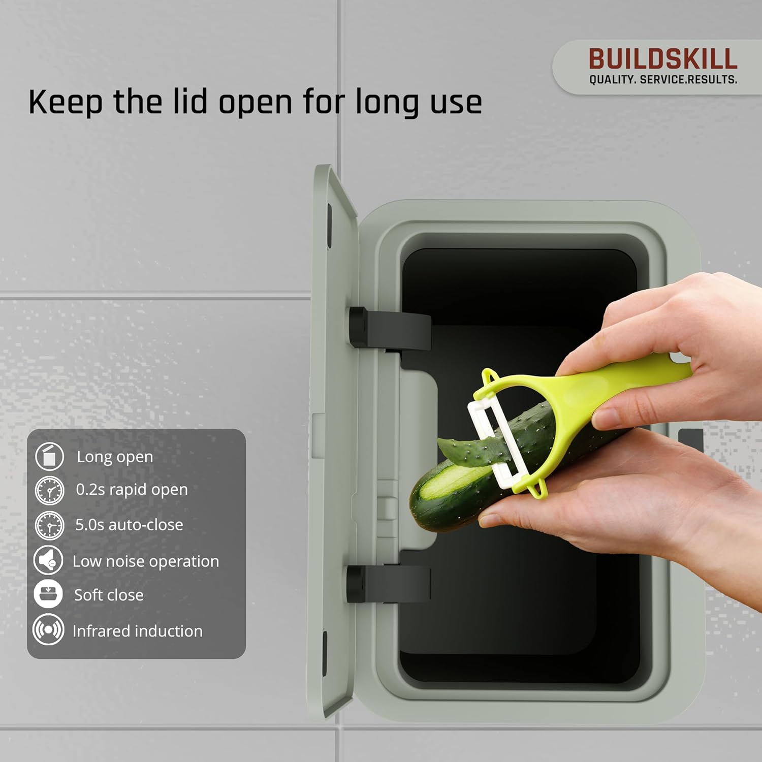 BUILDSKILL 9 Litre Smart Sensor Dustbin for Home | IPX5 Waterproof | 360° Odour Lock | Soft Close & Open | ABS Body | Compact Size | Convenient & Hygienic | Touchless Smart Dustbin for Home (Grey)