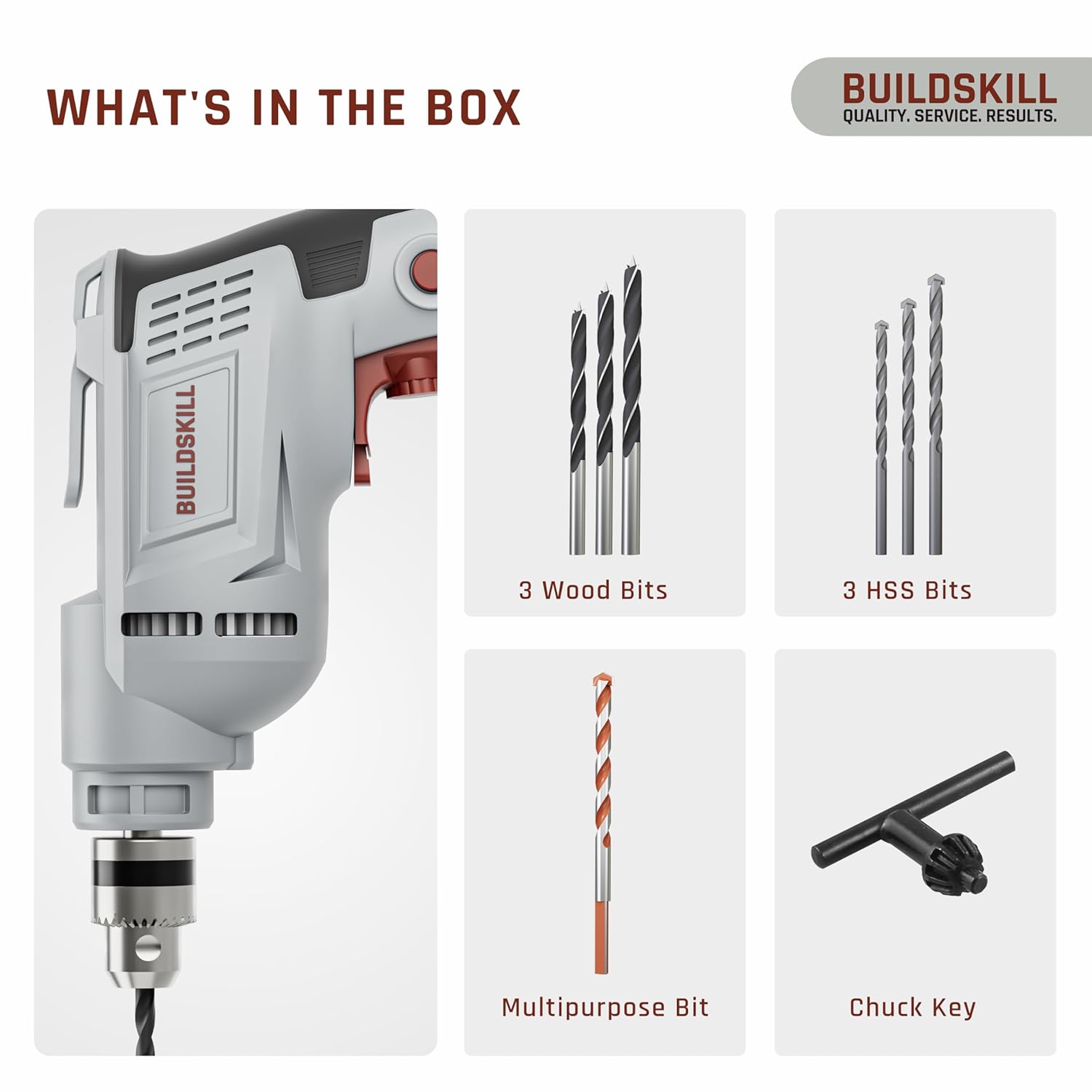 BUILDSKILL 400W Electric Drill Machine | 10MM Metal Chuck | 0-2800RPM Variable Speed | Forward-Reverse | Copper Motor | 7 Bits Set Electric Drill Machine for Wall Drilling | 1.8m Cable | Spirit Level