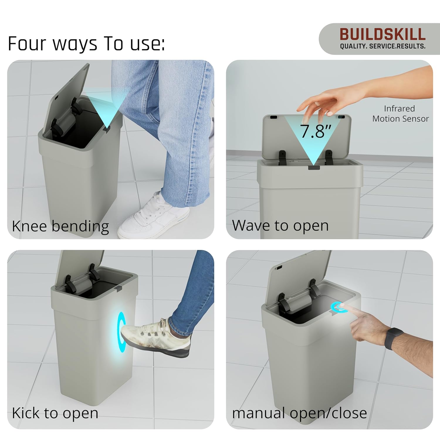 BUILDSKILL 9 Litre Smart Sensor Dustbin for Home | IPX5 Waterproof | 360° Odour Lock | Soft Close & Open | ABS Body | Compact Size | Convenient & Hygienic | Touchless Smart Dustbin for Home (Grey)