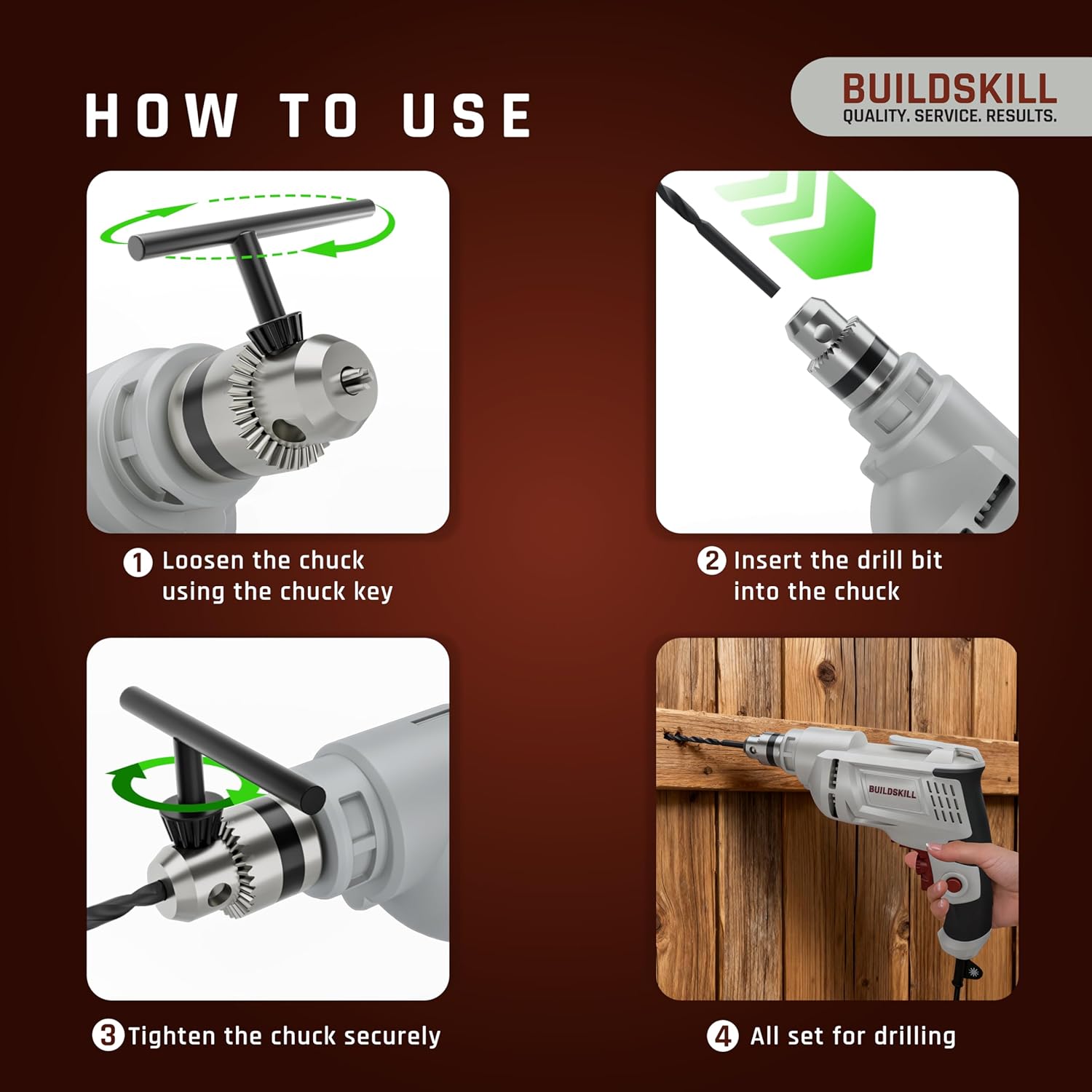 BUILDSKILL 400W Electric Drill Machine | 10MM Metal Chuck | 0-2800RPM Variable Speed | Forward-Reverse | Copper Motor | 7 Bits Set Electric Drill Machine for Wall Drilling | 1.8m Cable | Spirit Level