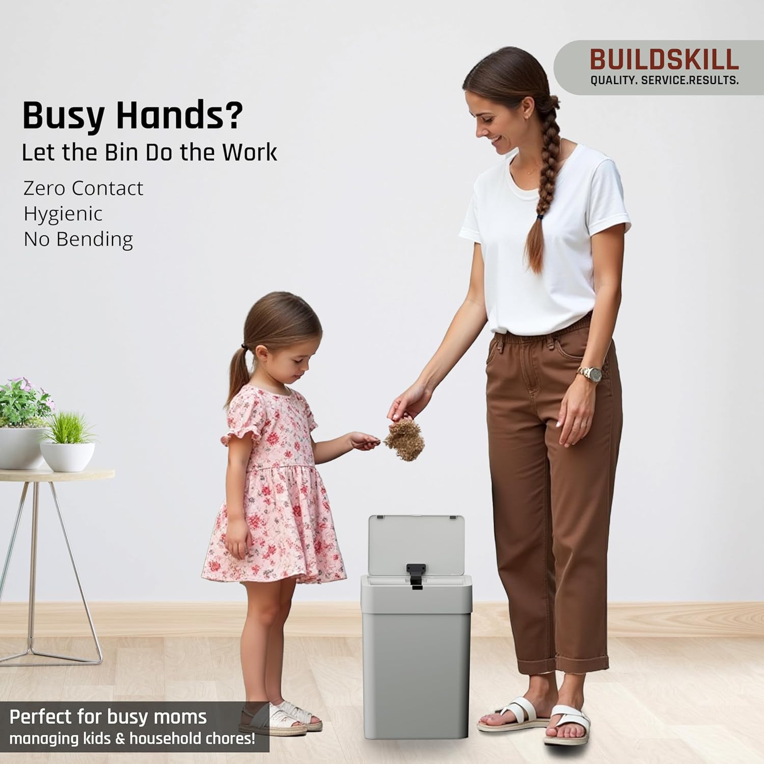 BUILDSKILL 15 Litre Smart Sensor Dustbin for Home | IPX5 Waterproof | 360° Odour Lock | Soft Close & Open | ABS Body | Compact Size | Convenient & Hygienic | Touchless Smart Dustbin for Home (Grey)