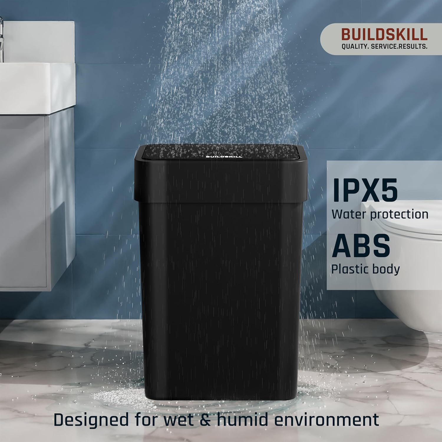 BUILDSKILL 9 Litre Smart Sensor Dustbin for Home | IPX5 Waterproof | 360° Odour Lock | Soft Close & Open | ABS Body | Compact Size | Convenient & Hygienic | Touchless Smart Dustbin for Home (Black)