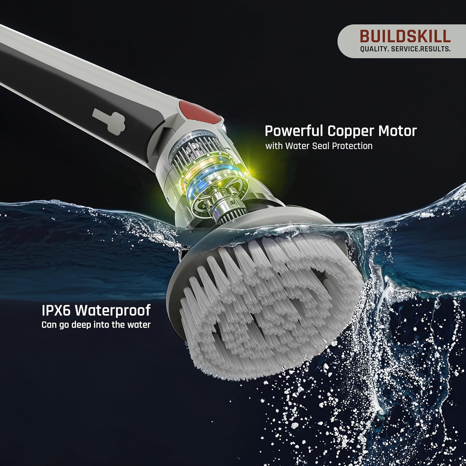 BUILDSKILL 13 in 1 Advanced Electric Spin Scrubber with LED Display | IPX6 Waterproof | 3 Speeds | 4 Angles | Telescopic SS Handle | 2.5Ah Type-C| Tiles, Slabs, Car & Bathroom Cleaning Brush Electric