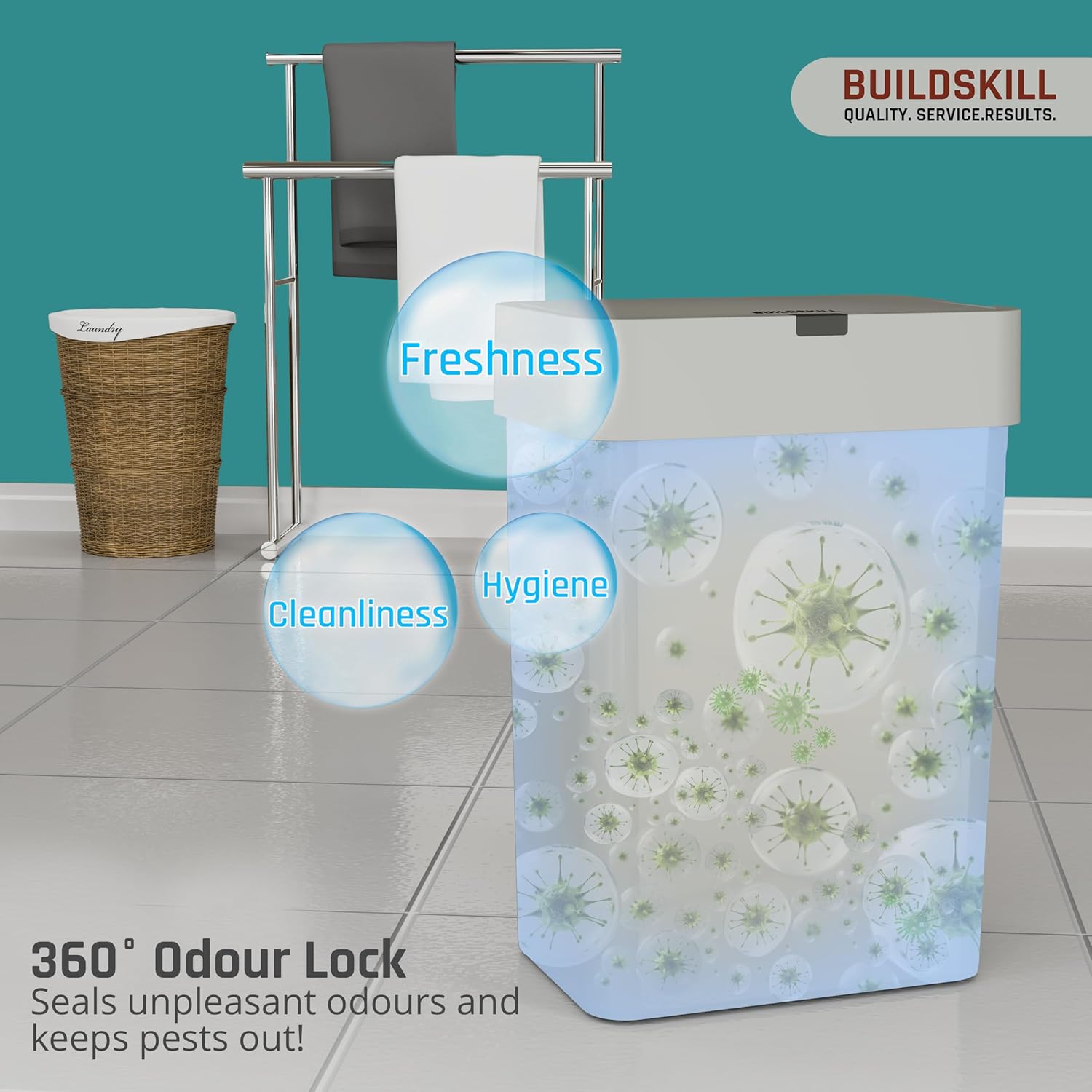 BUILDSKILL 9 Litre Smart Sensor Dustbin for Home | IPX5 Waterproof | 360° Odour Lock | Soft Close & Open | ABS Body | Compact Size | Convenient & Hygienic | Touchless Smart Dustbin for Home (Grey)