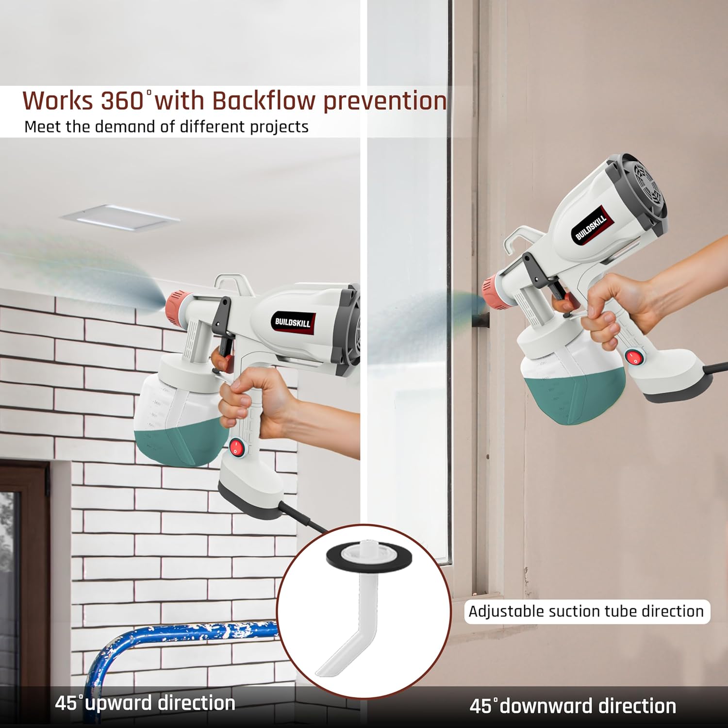 BUILDSKILL Paint Sprayer with 1200ML Large Container | 5 Nozzles | Copper Motor with 38000RPM No Load Speed | Heat Sink | 3 Spray Patterns Paint Spray Machine for Home, DIY & Professional Use