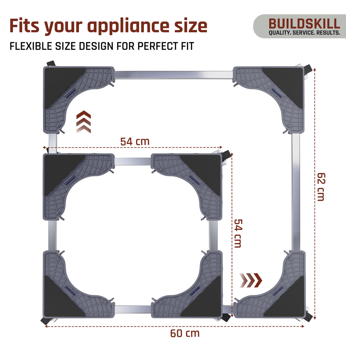 BUILDSKILL 200Kg Washing Machine Stand Adjustable | SS Tubes | 360° Rotating Double Wheels with Lock | Absorbs Vibration | Anti-Skid Top & Front Load Washing Machine Trolley (Grey)
